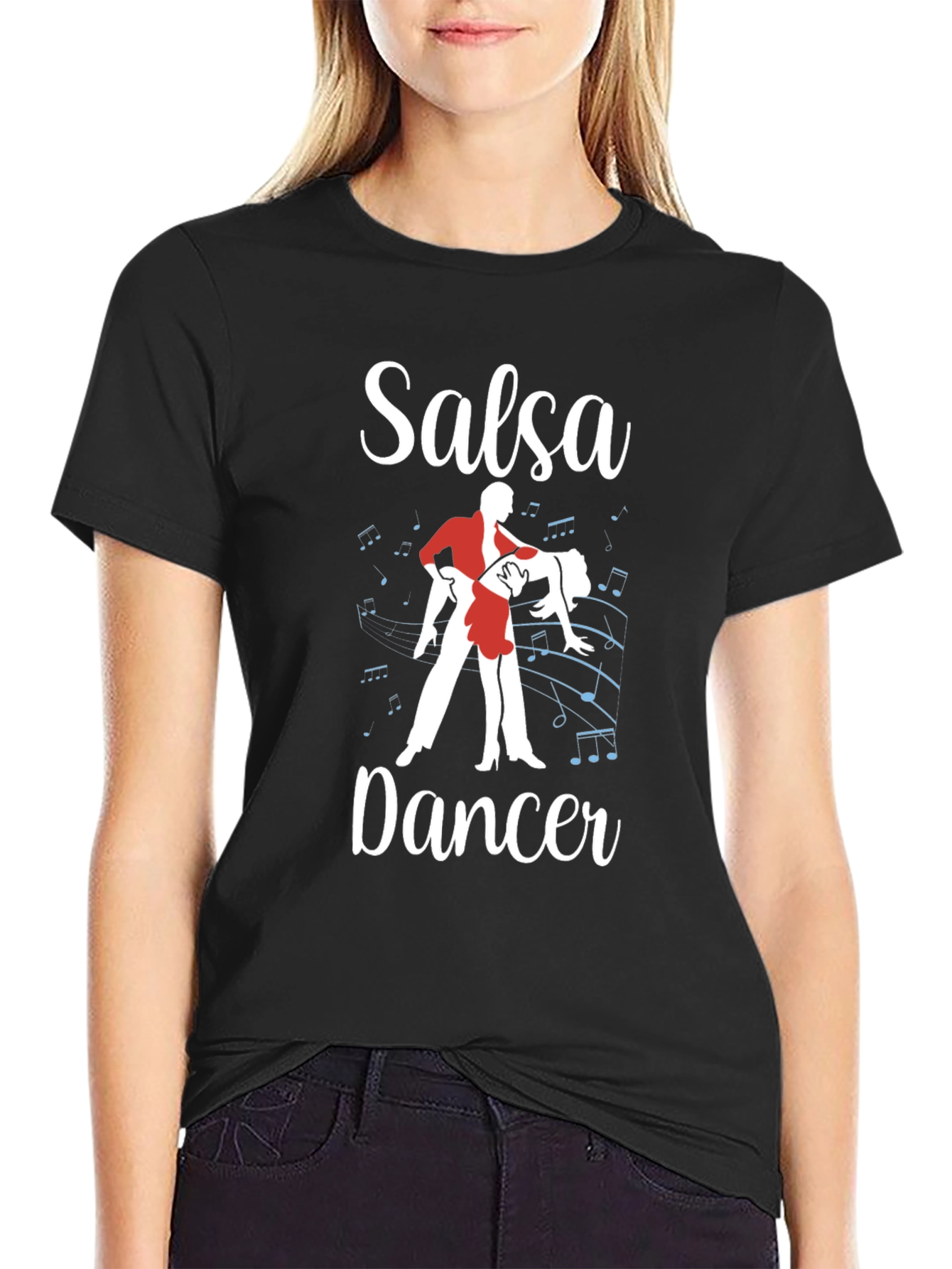 Black Salsa Dancer Graphic T-Shirt - Dance Lover Tee view 2