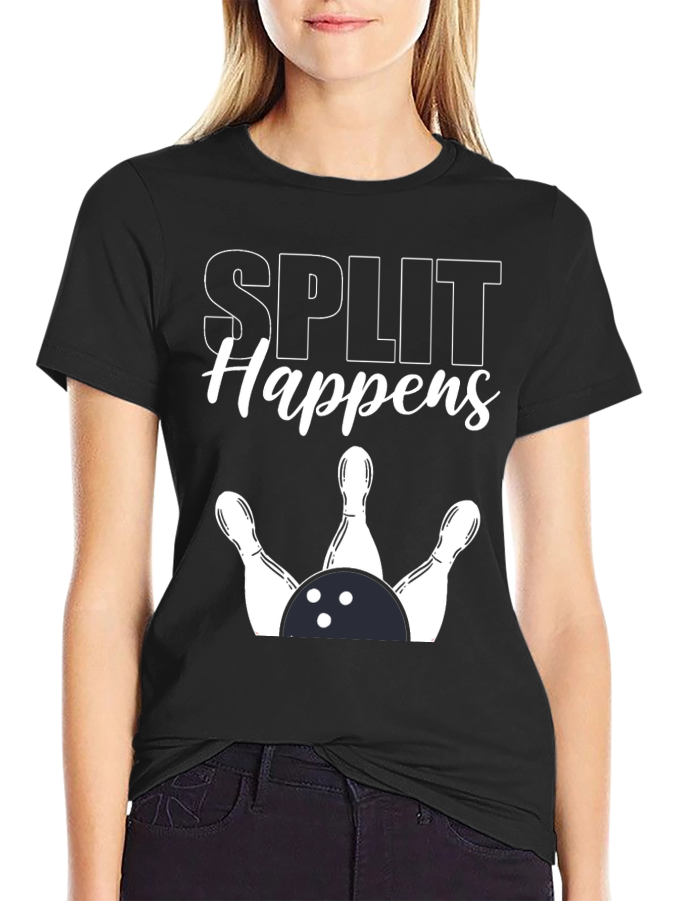 Black Split Happens Bowling T-Shirt - Black Graphic Tee view 2