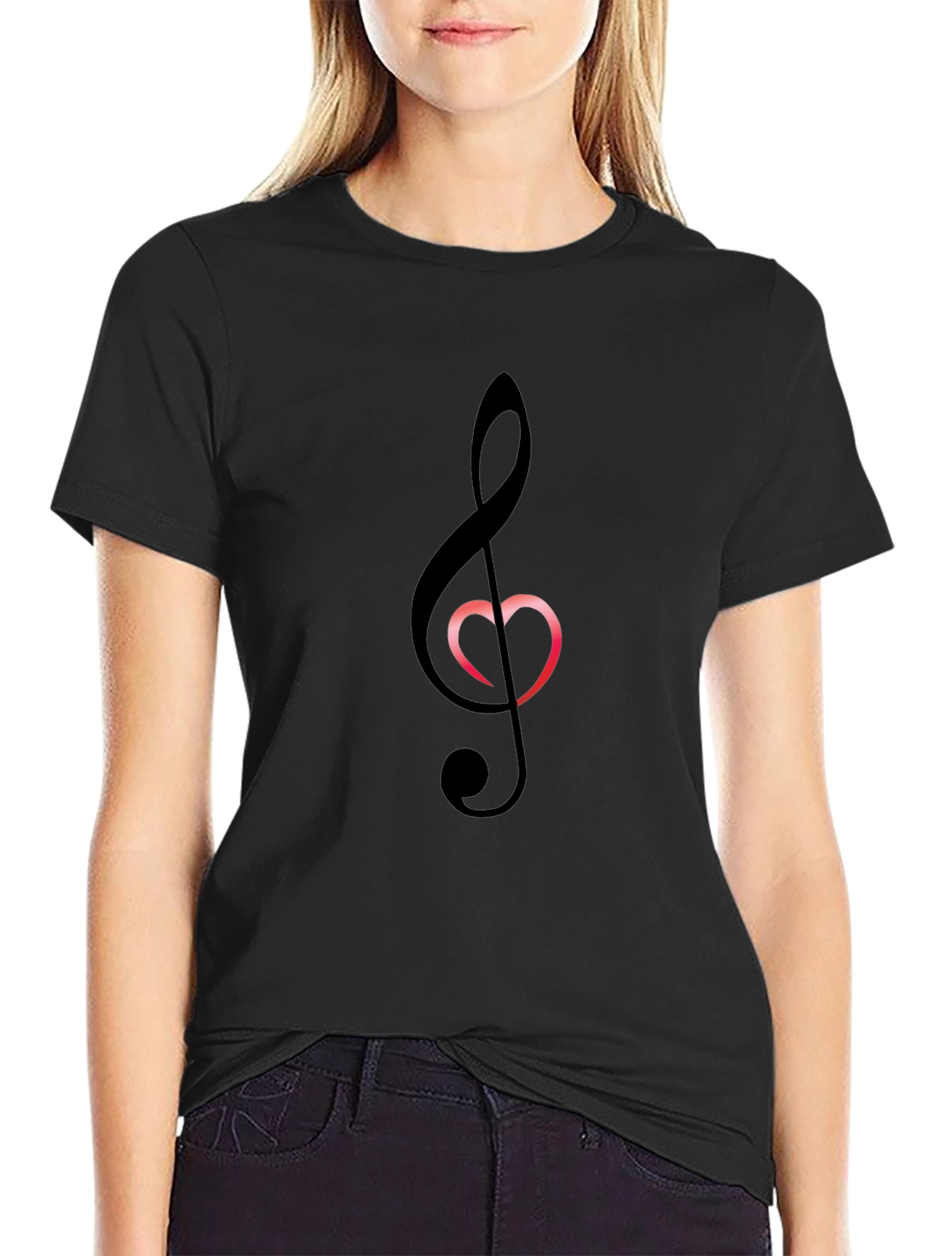 Black Musical Heart T-Shirt - Black Cotton Blend Tee view 2