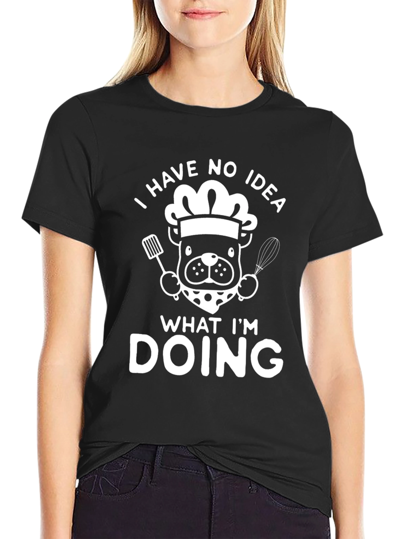 Black Funny "I Have No Idea" Chef Dog T-Shirt view 2