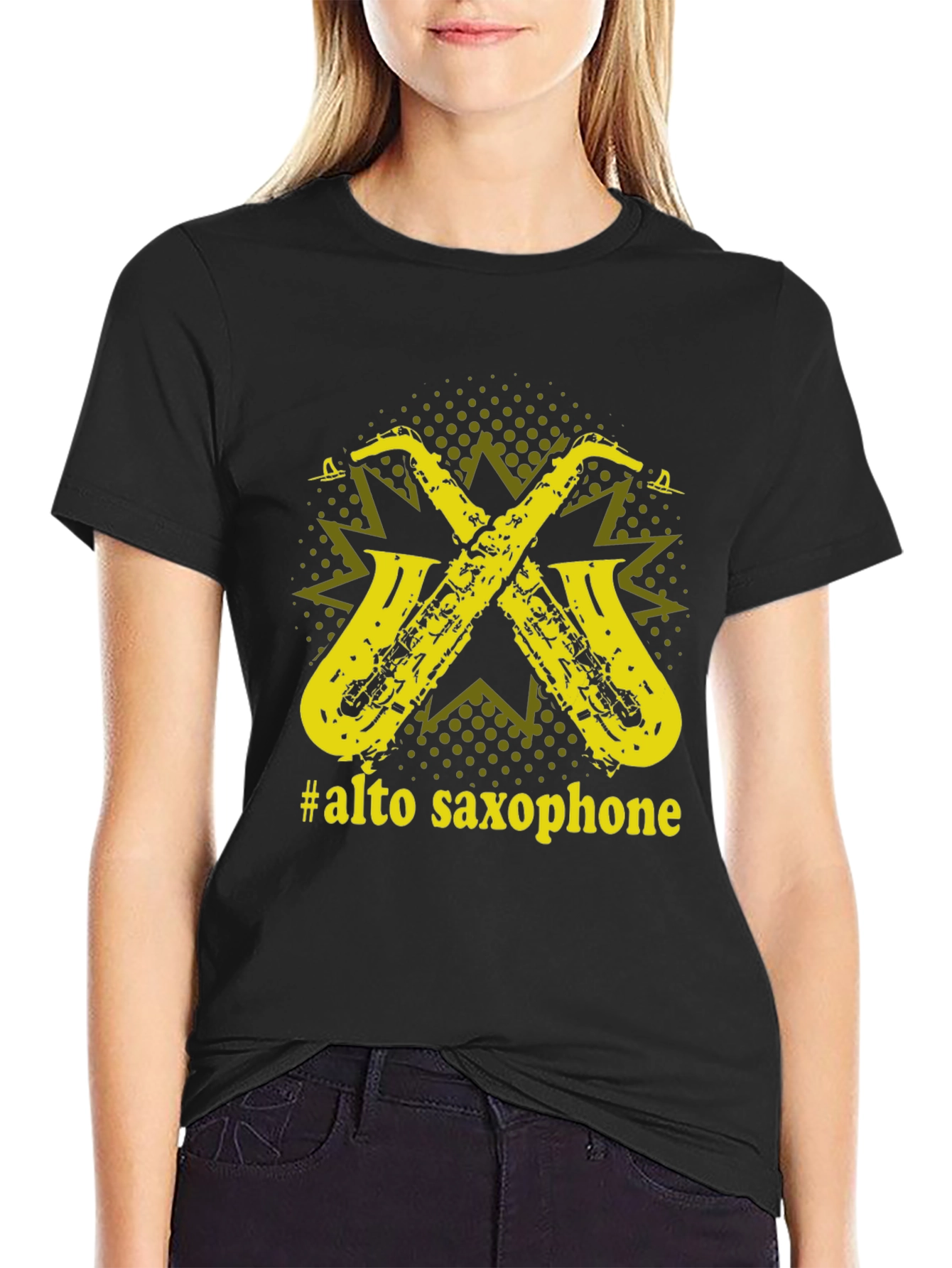 Black Alto Saxophone Graphic Tee - Music Lover T-Shirt view 2