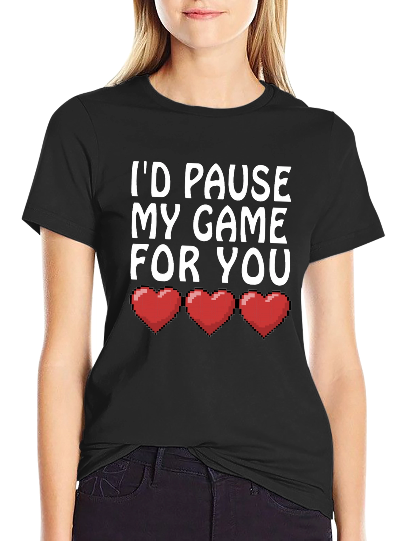 Black Gamer Love Black T-Shirt - I'd Pause My Game For You view 2