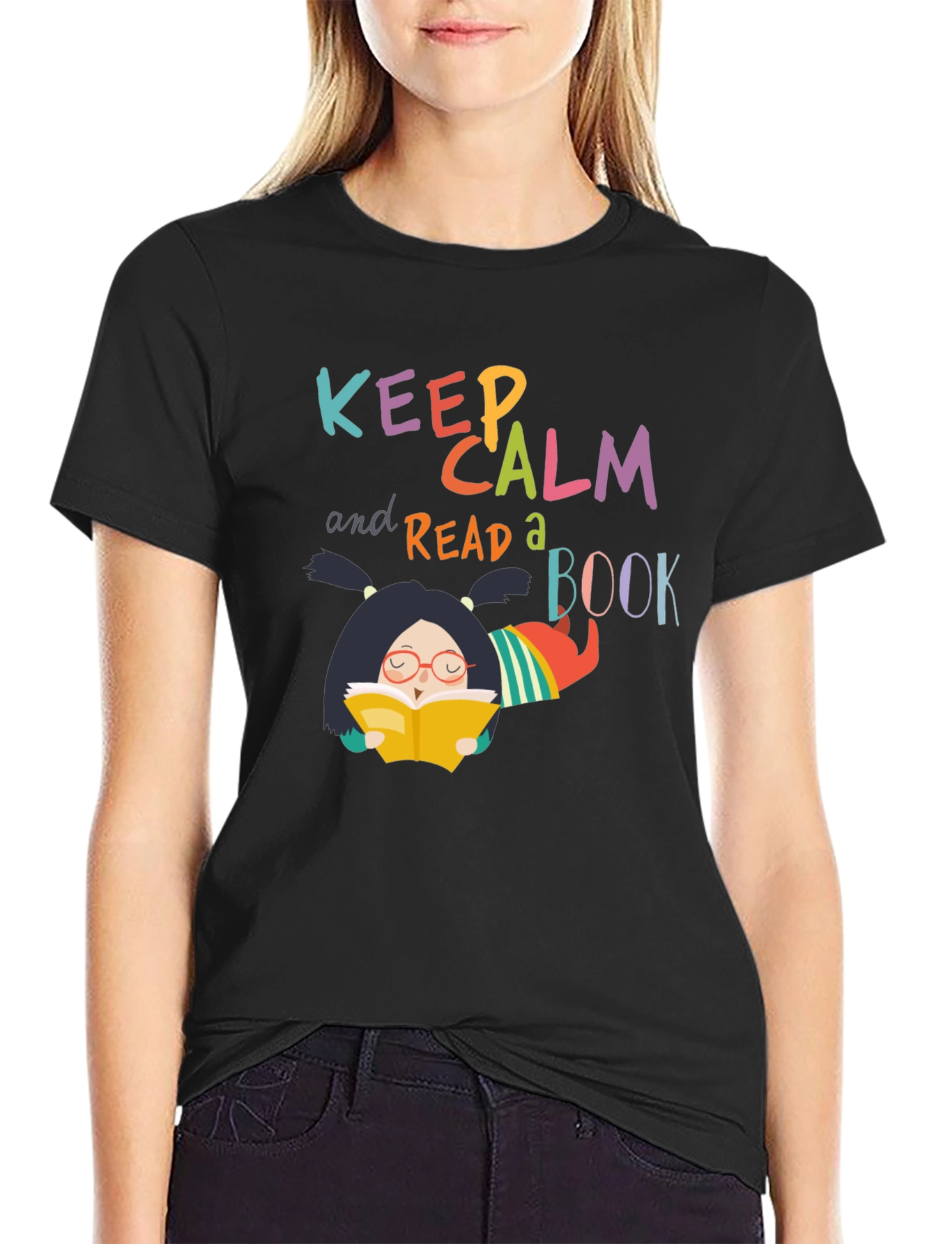 Black Keep Calm and Read a Book T-Shirt view 2