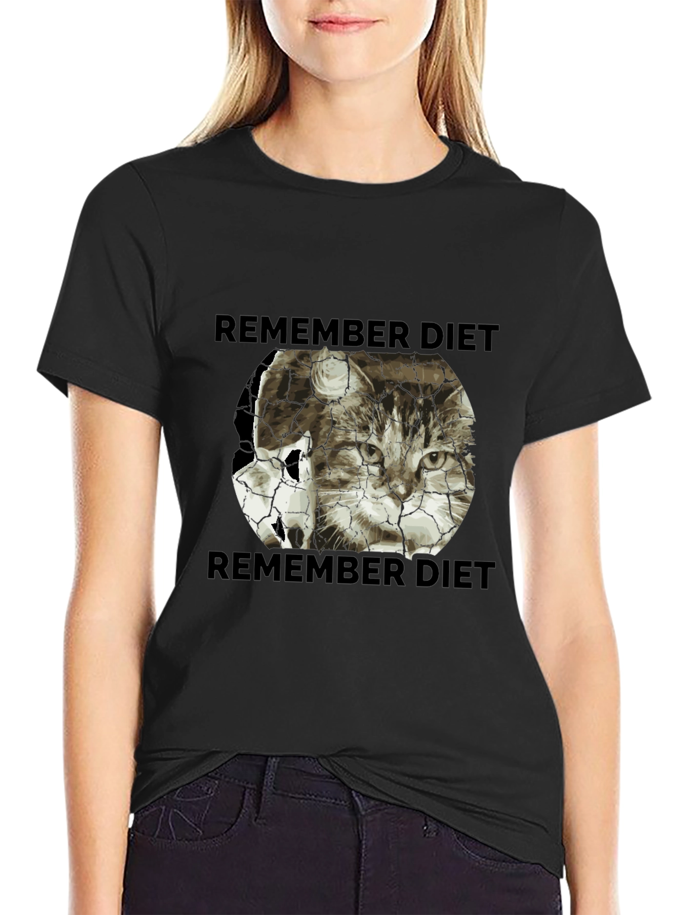 Black Remember Diet Cat Graphic T-Shirt view 2
