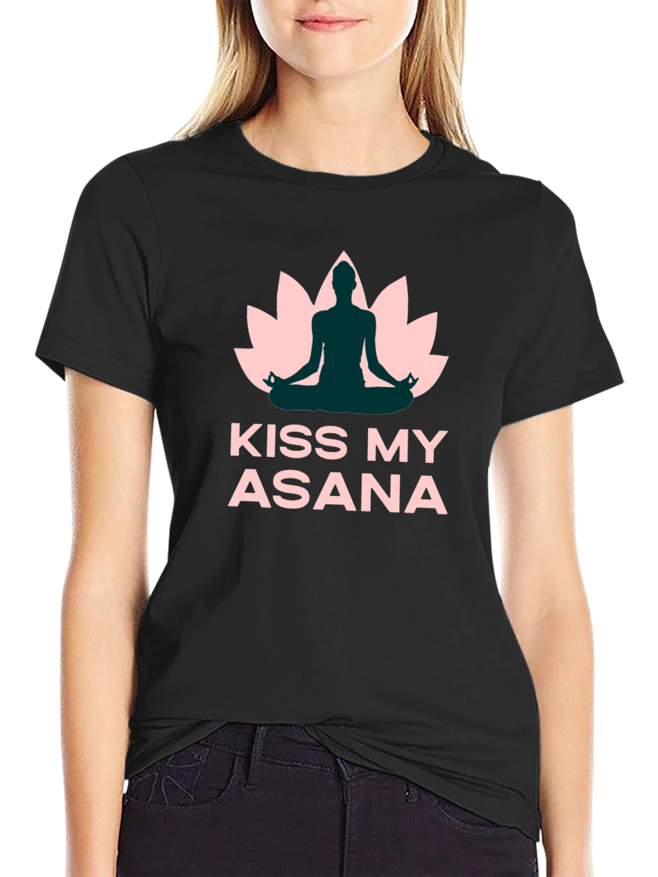 Black Yoga T-Shirt - Kiss My Asana - Black view 2
