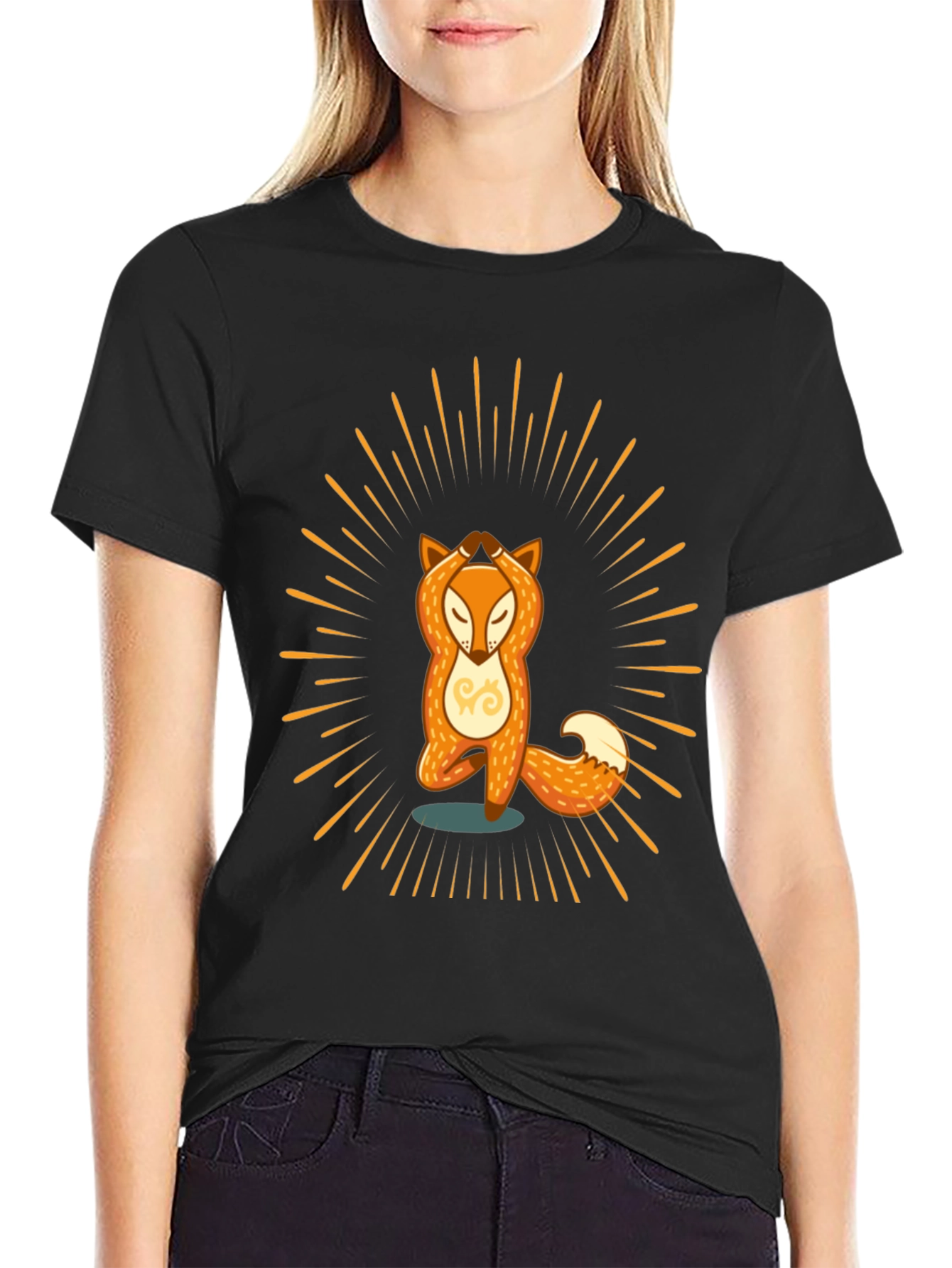 Black Yoga Fox Graphic Tee - Zen Vibes T-Shirt view 2
