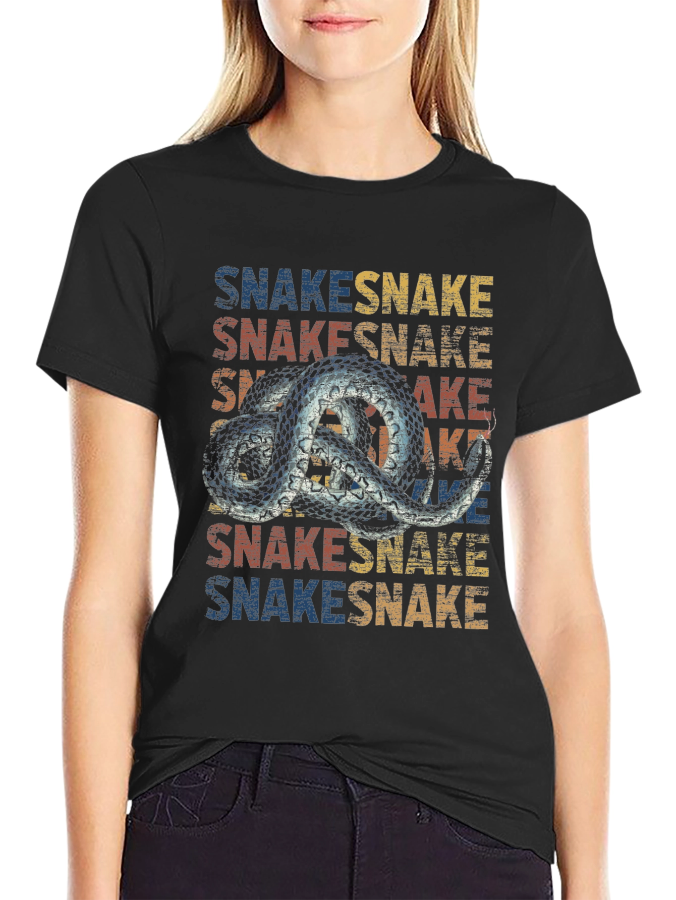 Black Vintage Snake T-Shirt Graphic Print view 2