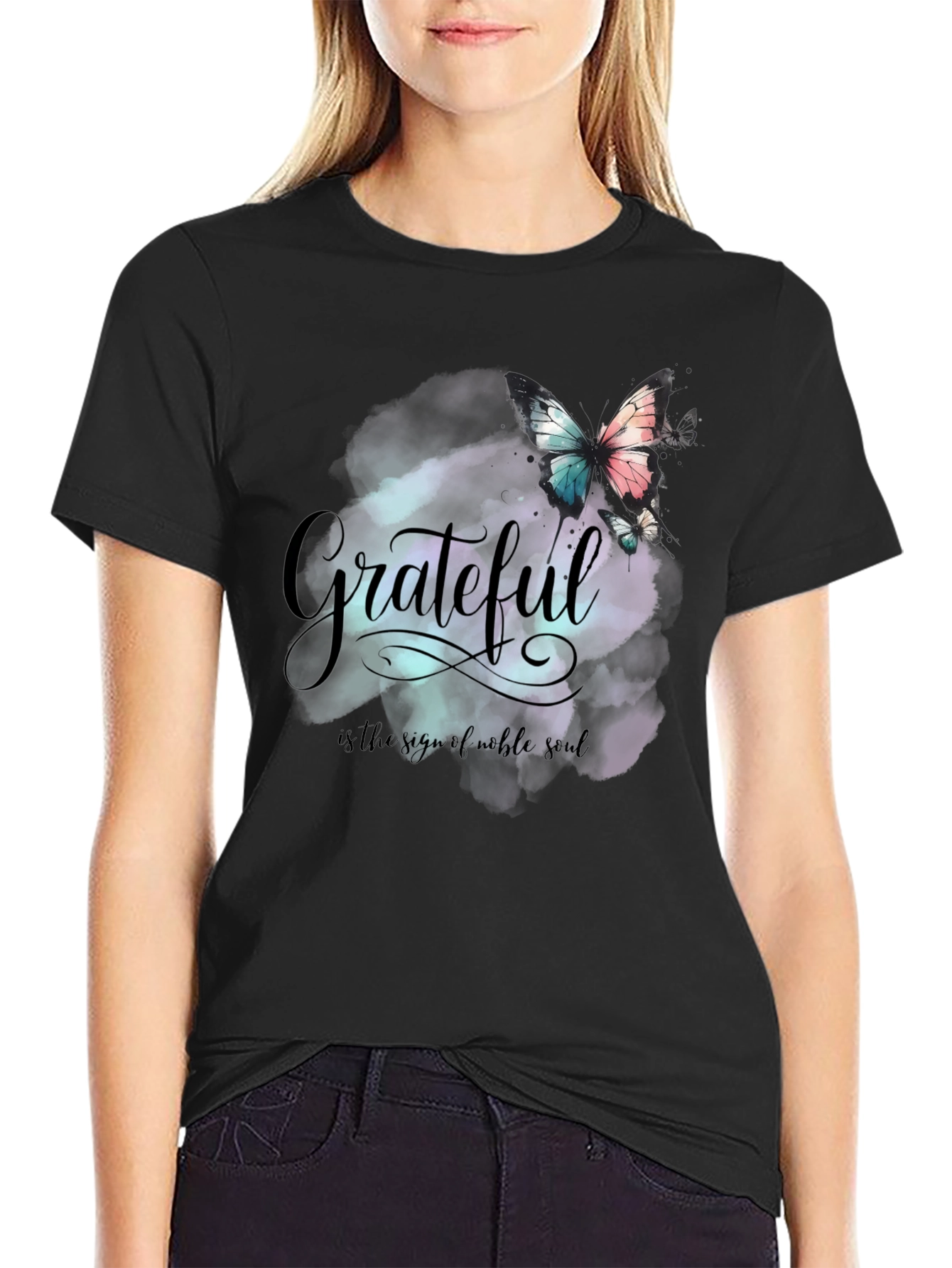 Black Grateful Butterfly Graphic Tee - Noble Soul Design view 2