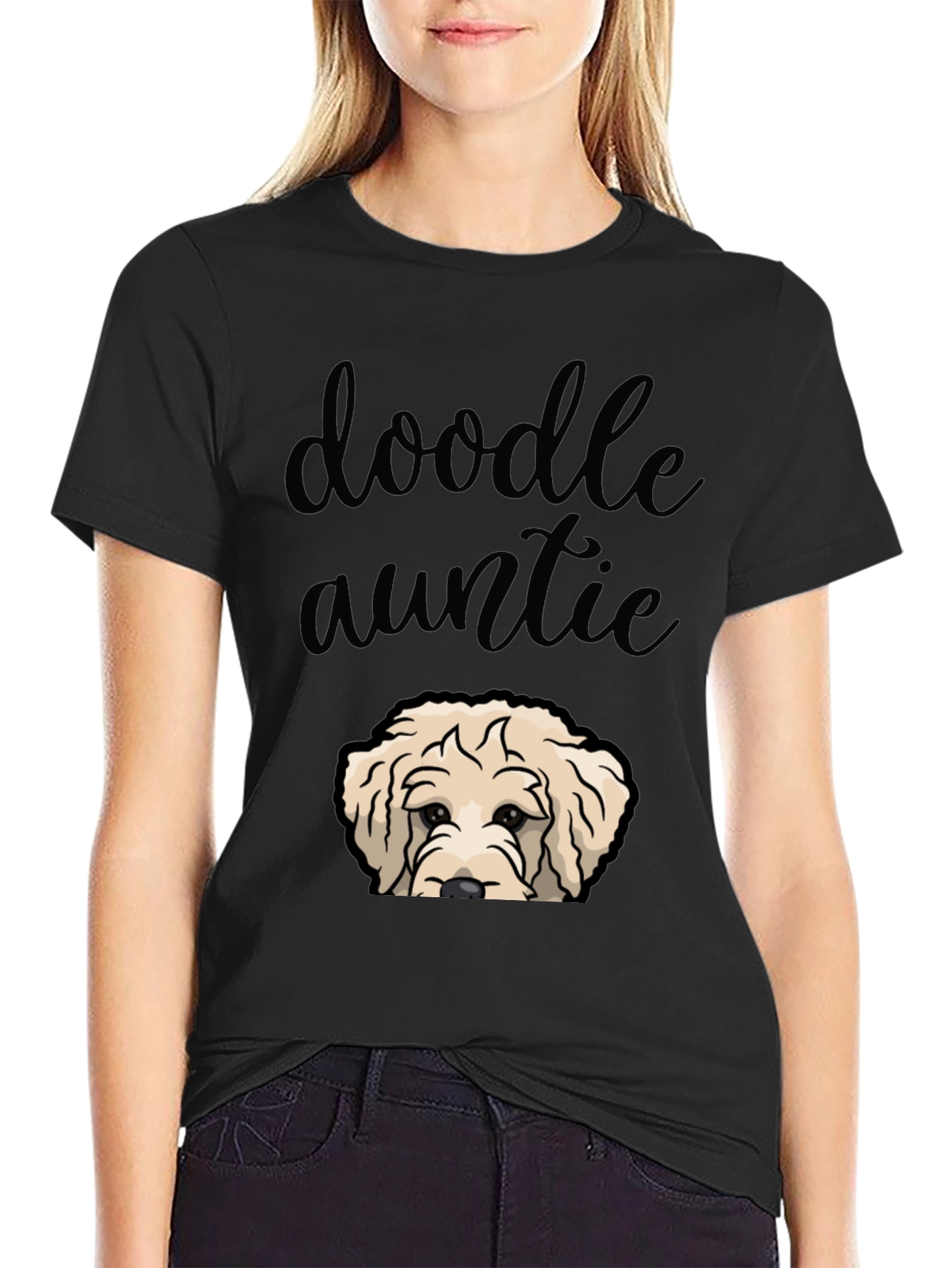 Black Doodle Auntie T-Shirt - Cute Dog Lover Tee view 2