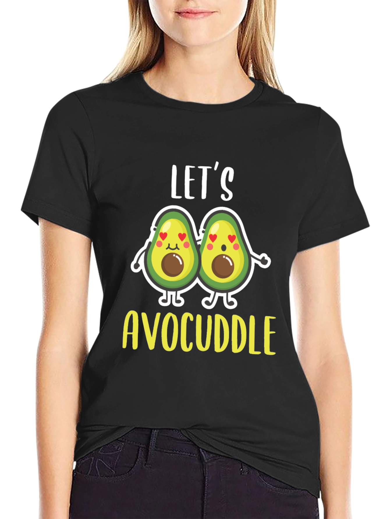 Black Let's Avocuddle Black T-Shirt view 2