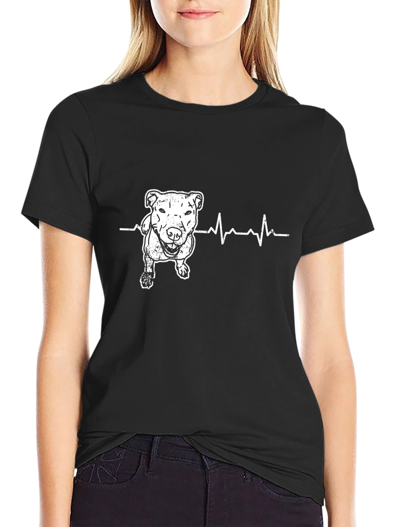 Black Dog Heartbeat Graphic Tee - Black Cotton Blend view 2