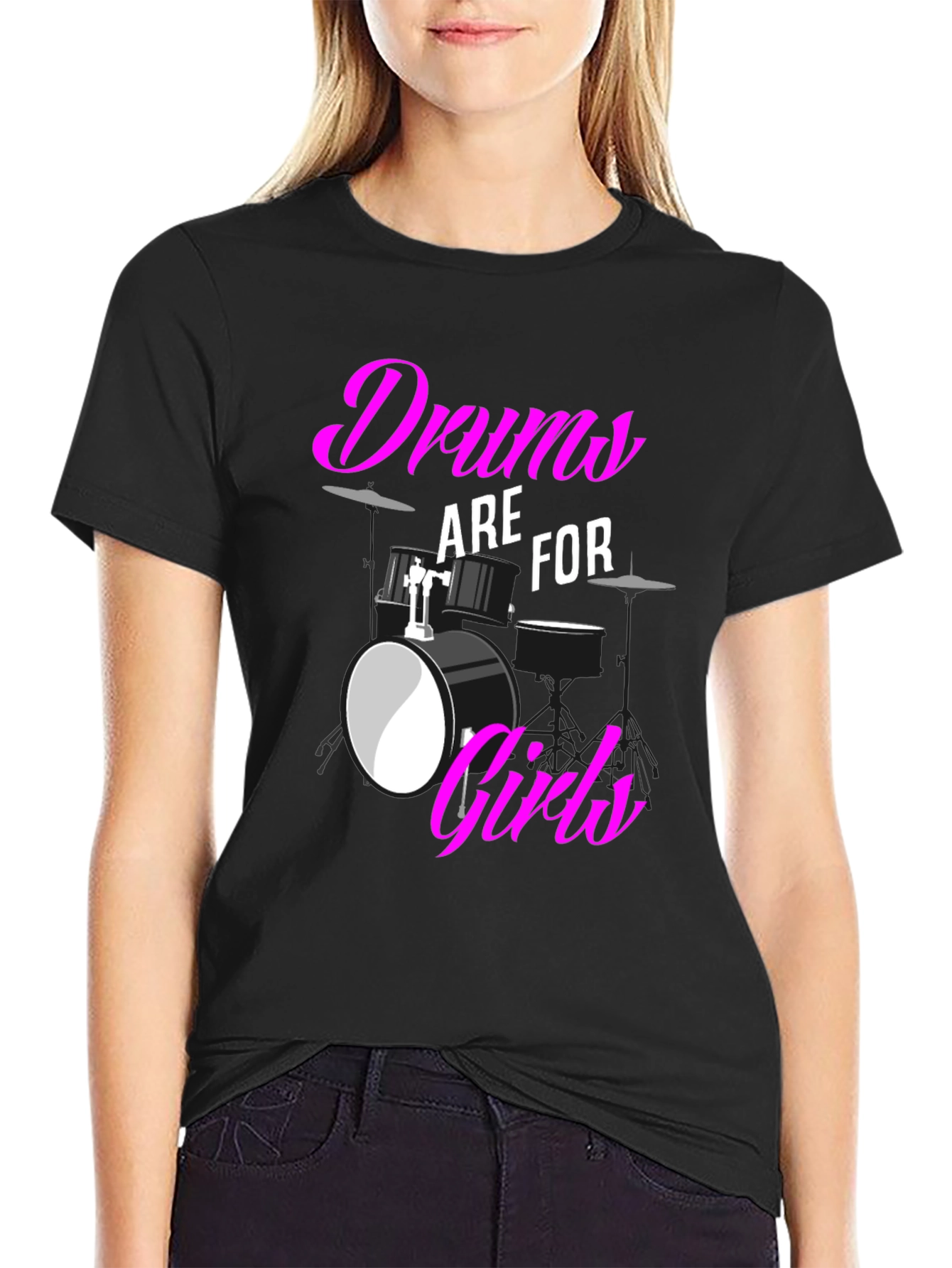 Black Drums are for Girls T-Shirt: Bold Graphic Tee view 2