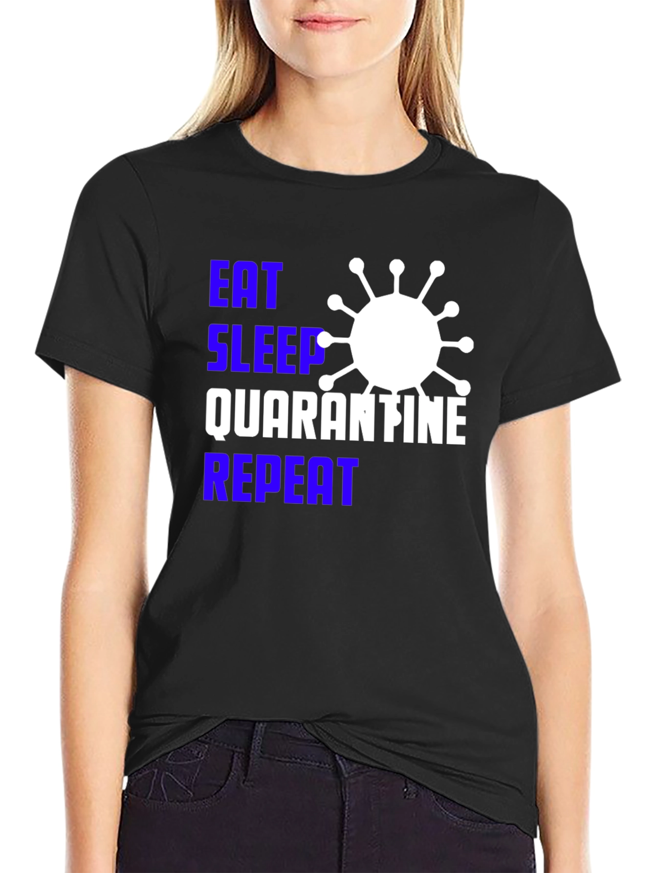 Black Eat Sleep Quarantine Repeat Black Graphic Tee view 2