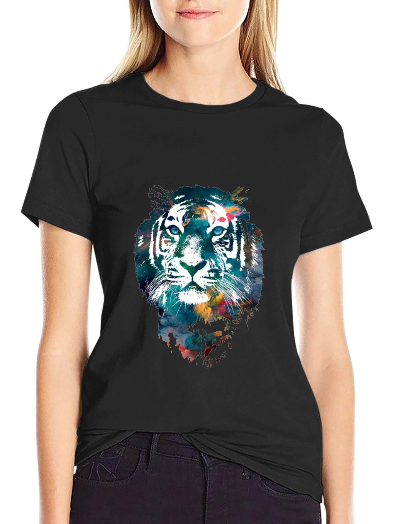 Black Abstract Tiger Graphic Tee - Cool Men's T-Shirt view 2