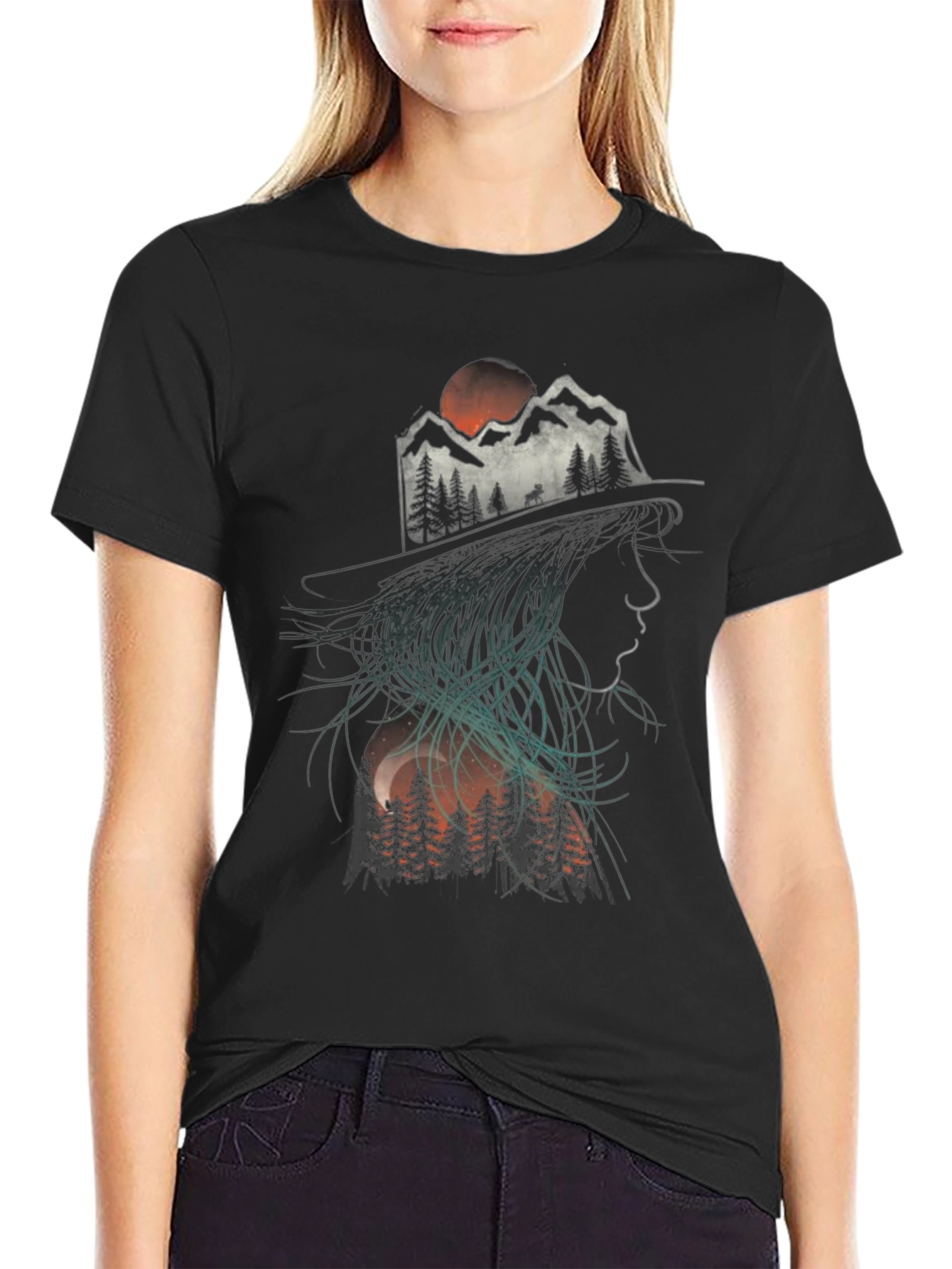 Black Nature Silhouette Graphic T-Shirt view 2