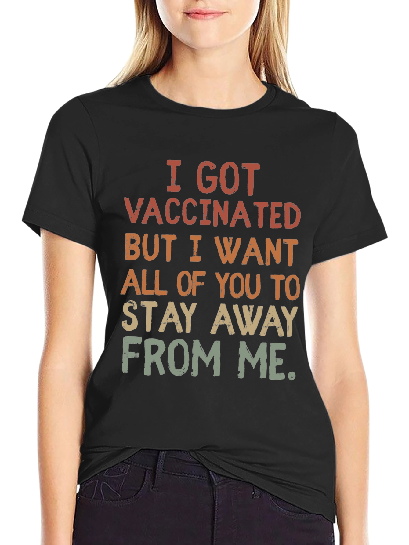 Black Funny Vaccinated Graphic T-Shirt: Stay Away view 2