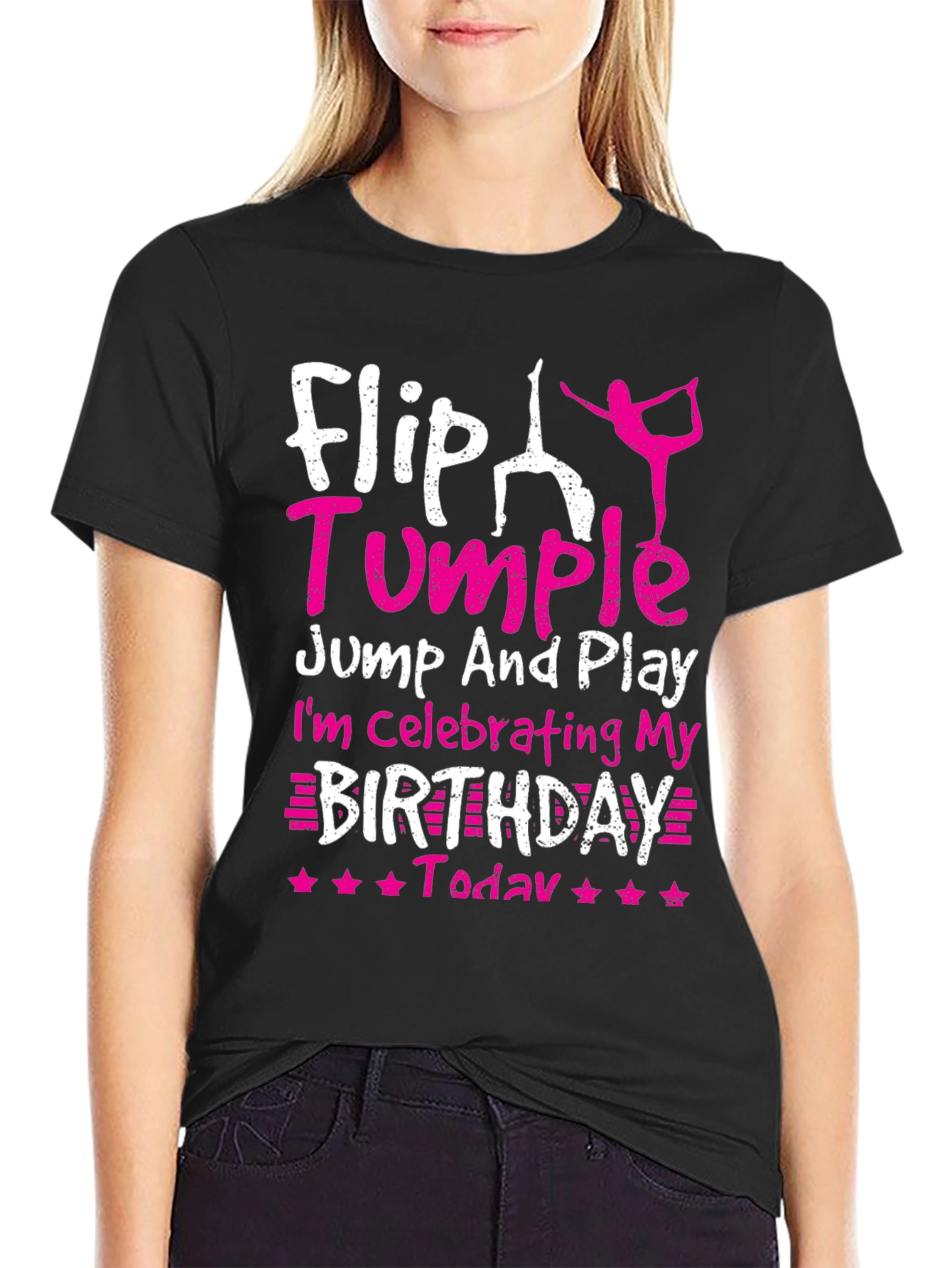 Black Flip Tumble Birthday Gymnastics T-Shirt view 2
