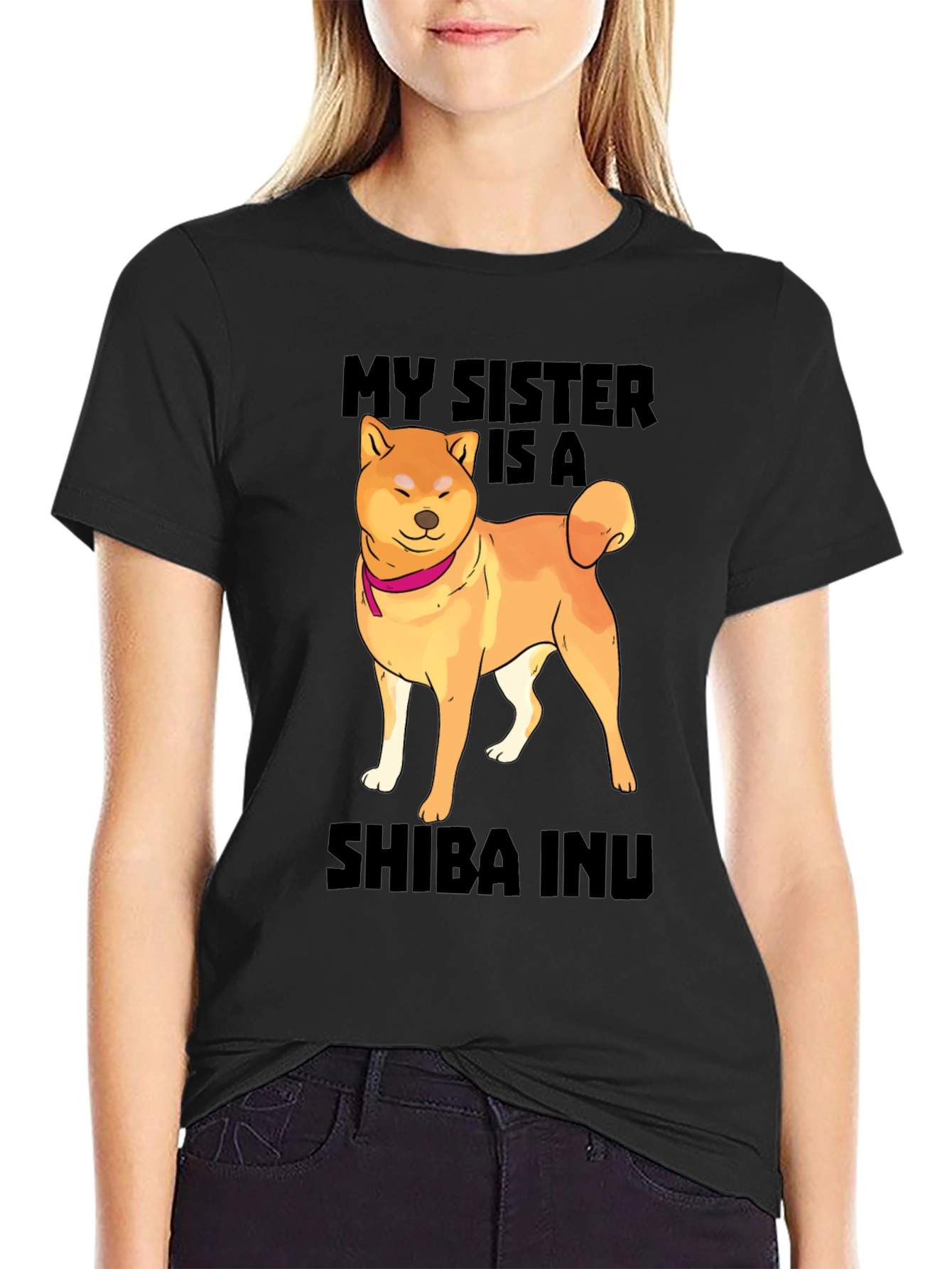 Black My Sister Is A Shiba Inu T-Shirt Funny Dog Lover Tee view 2