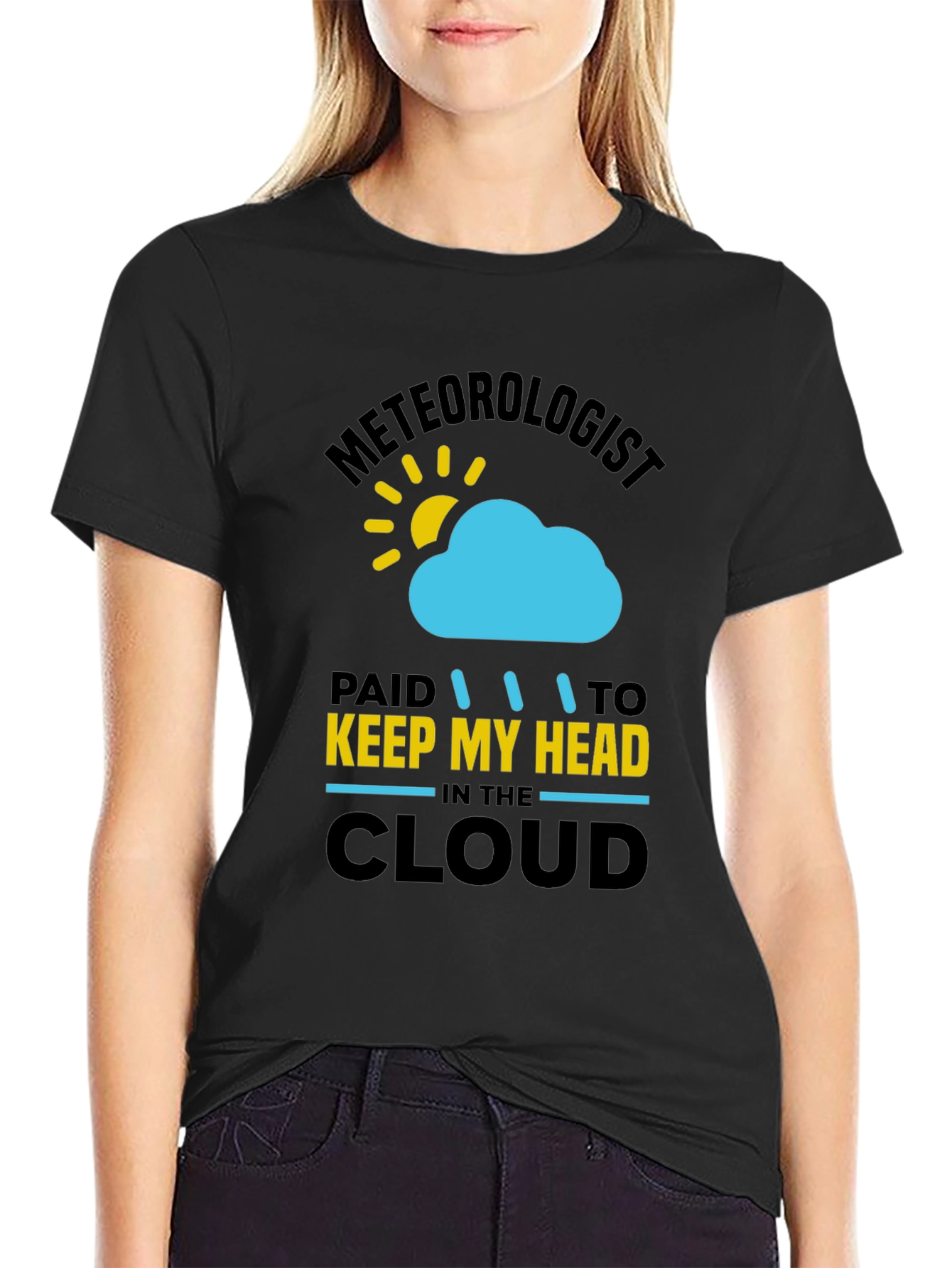 Black Meteorologist T-Shirt - Keep My Head in the Cloud view 2