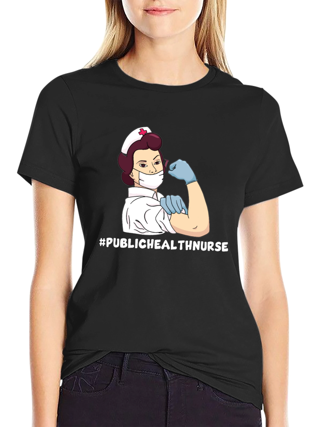 Black Public Health Nurse T-Shirt - Black view 2