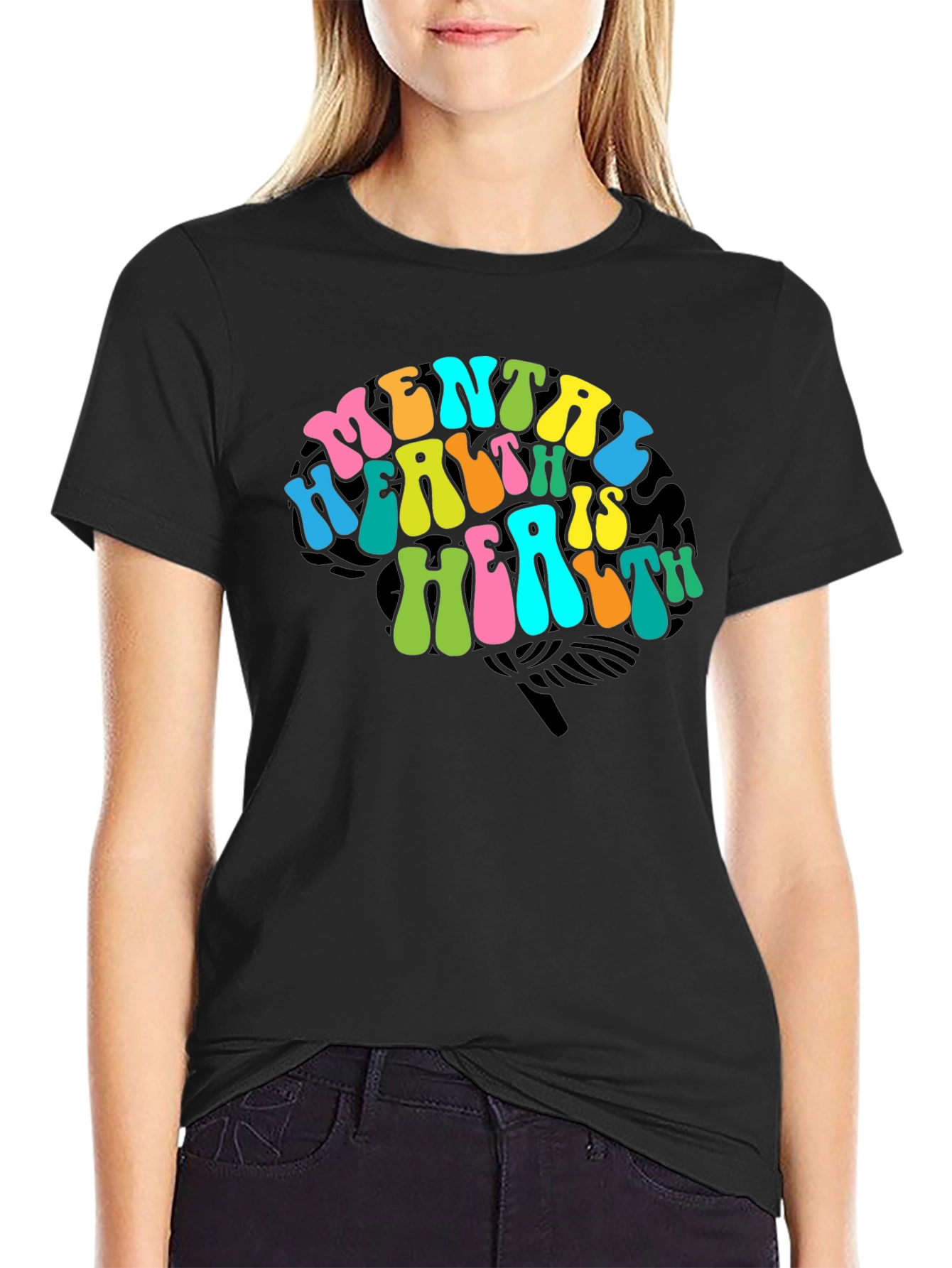 Black Mental Health Brain Graphic T-Shirt view 2