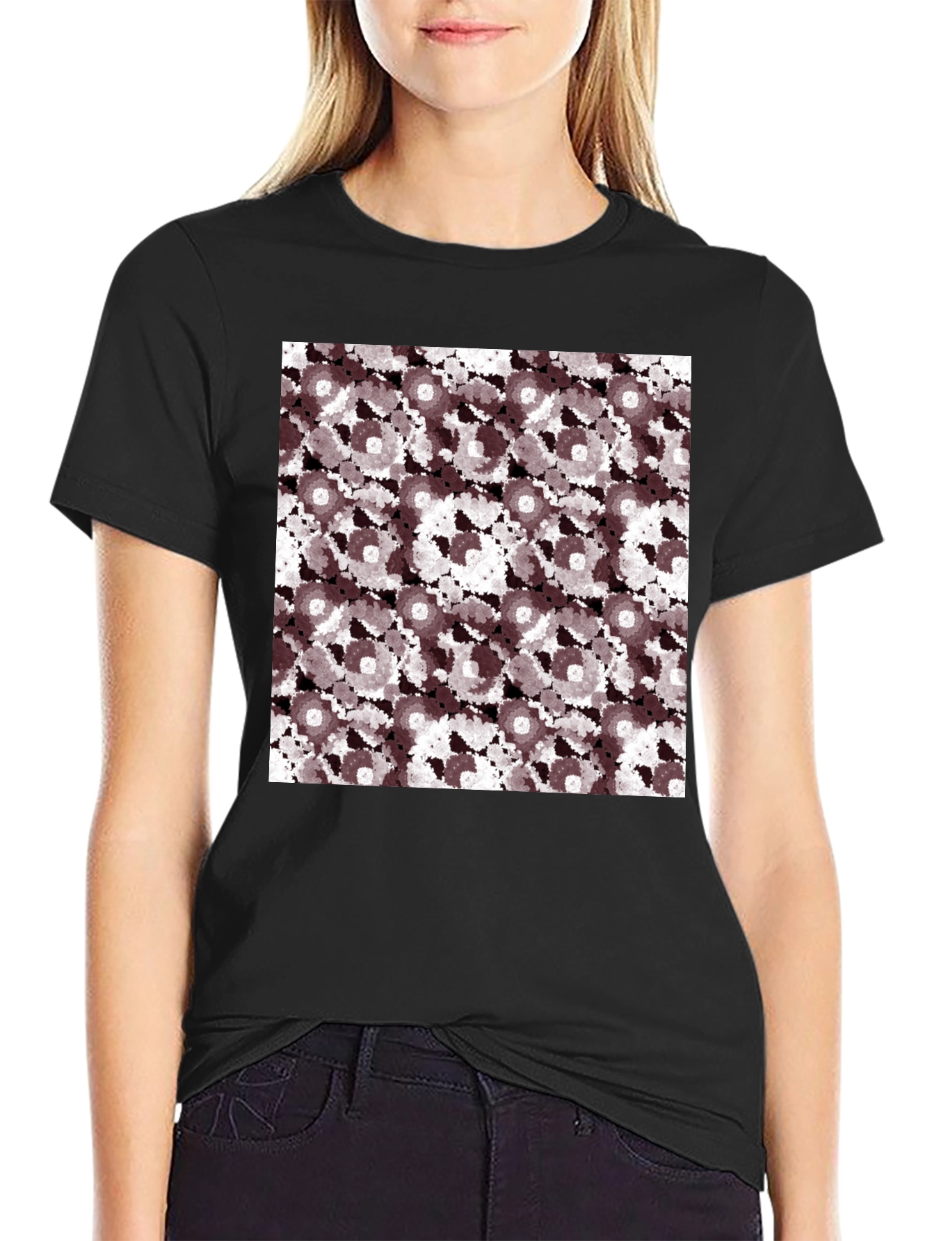 Black Abstract Floral Print Black T-Shirt for Men view 2
