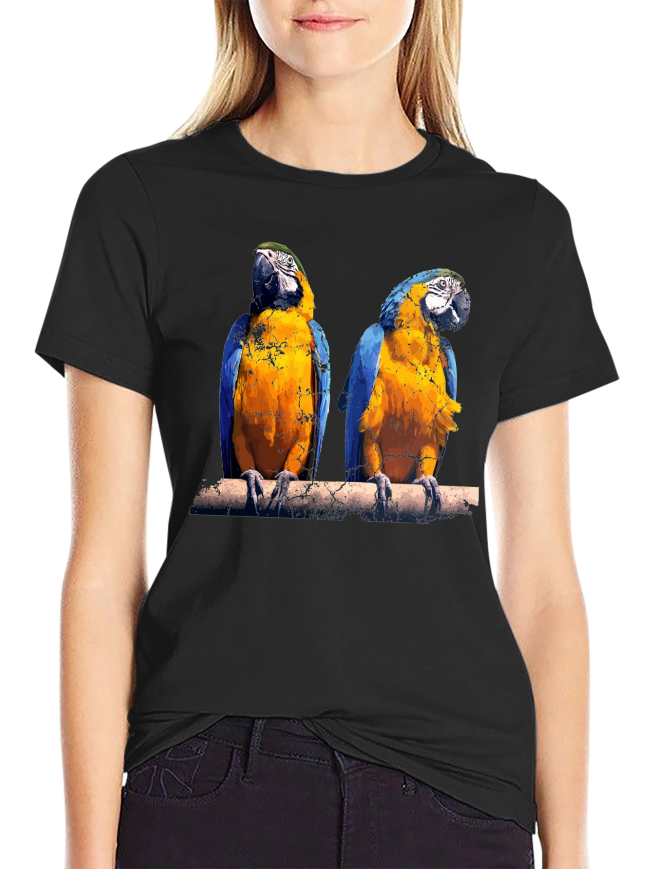Black Parrot Graphic Tee - Vibrant Bird Print view 2