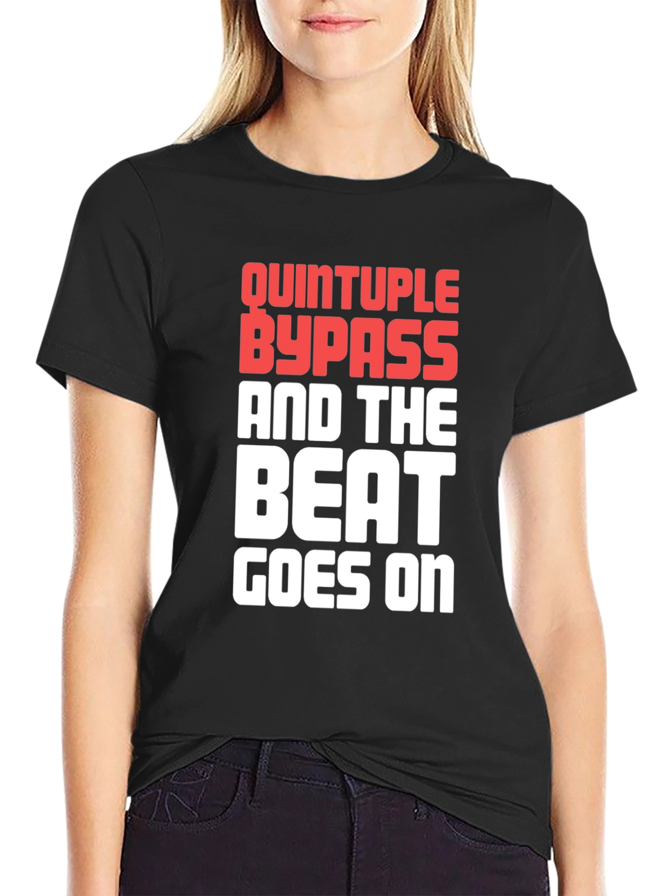 Black Quintruple Bypass Beat Goes On Graphic Tee view 2