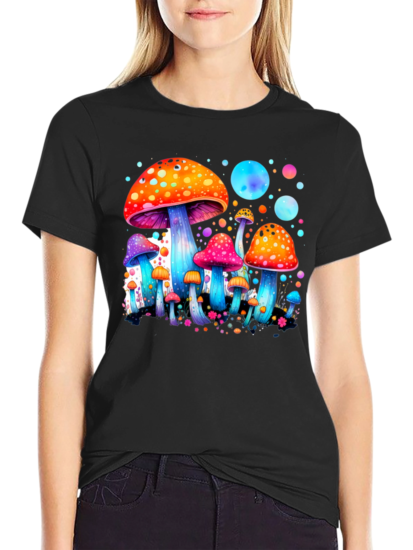 Black Psychedelic Mushroom T-Shirt - Unique Graphic Tee view 2