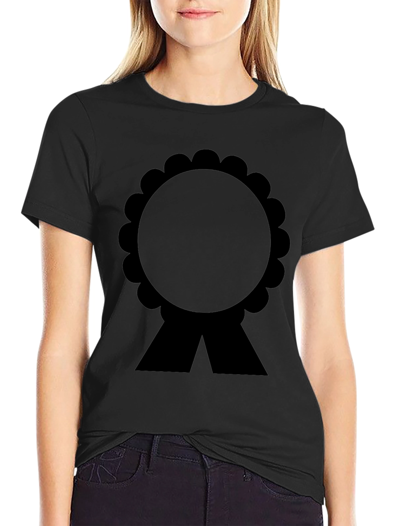 Black Black T-Shirt with Rosette Ribbon Graphic view 2