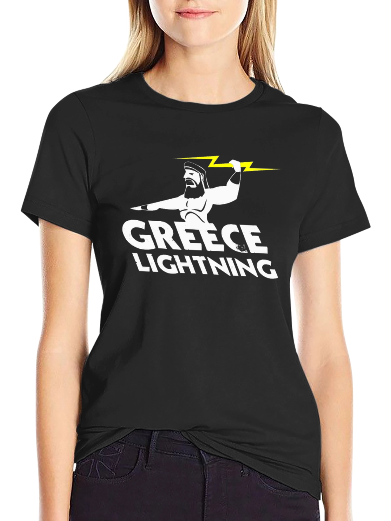 Black Greece Lightning Zeus Graphic T-Shirt view 2
