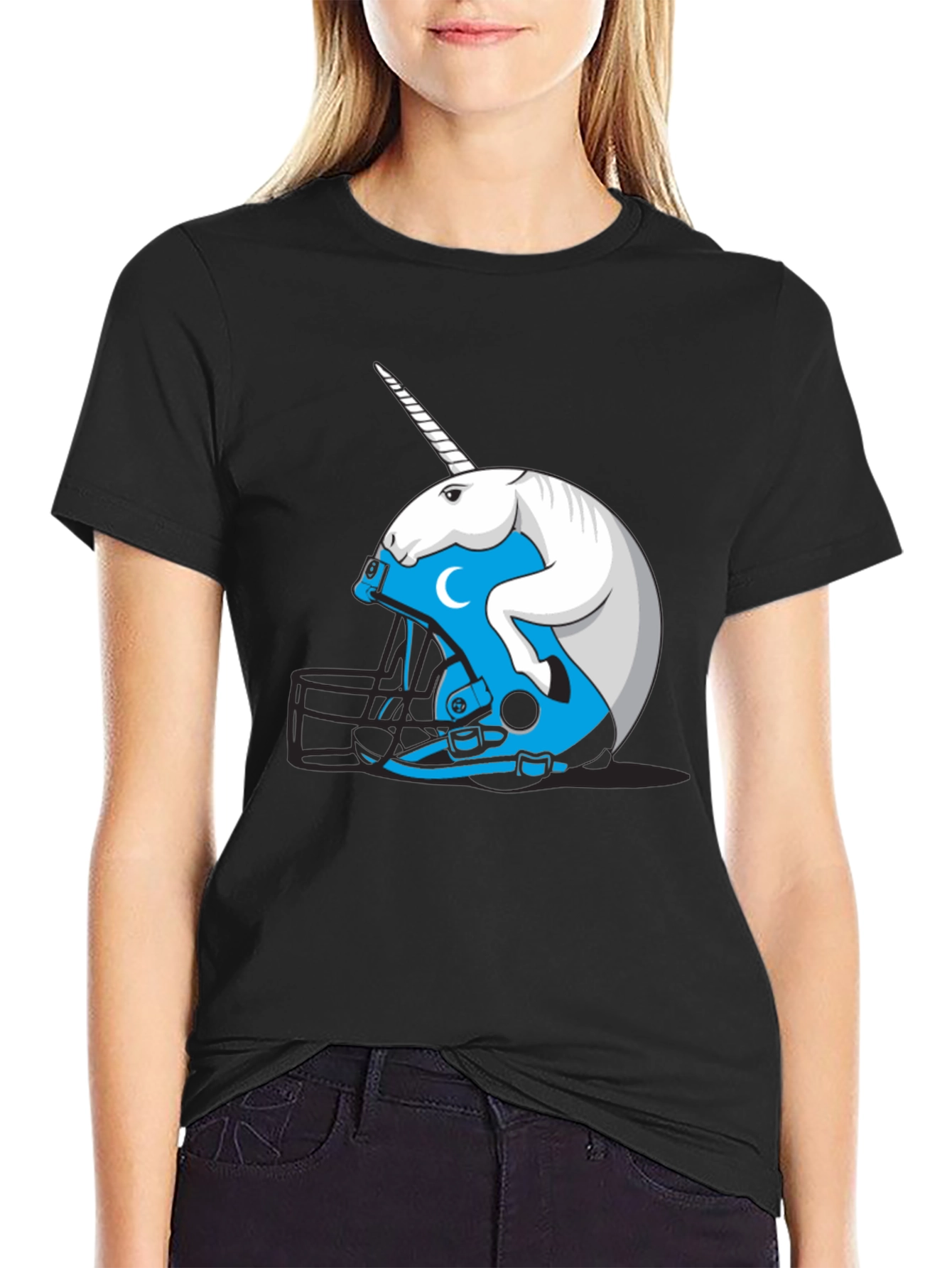 Black Unicorn Helmet T-Shirt - Fantasy Football Fan Tee view 2