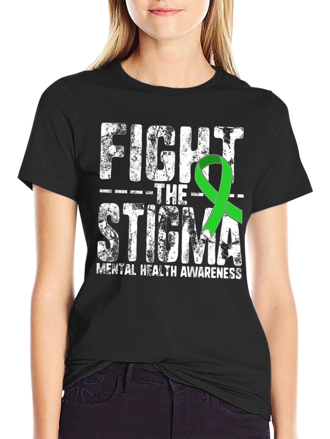 Black Fight The Stigma Mental Health Awareness T-Shirt view 2