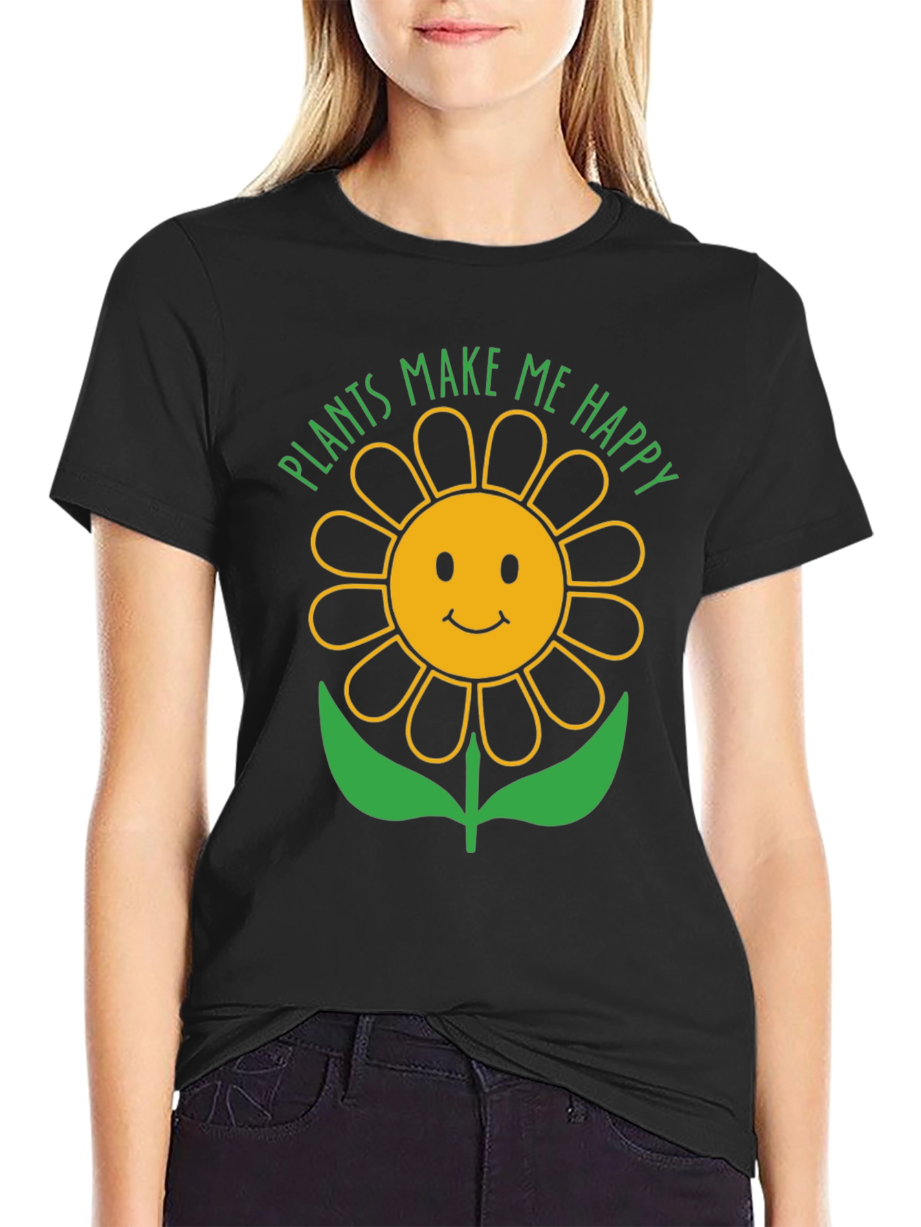Black Plants Make Me Happy Sunflower Graphic T-Shirt view 2