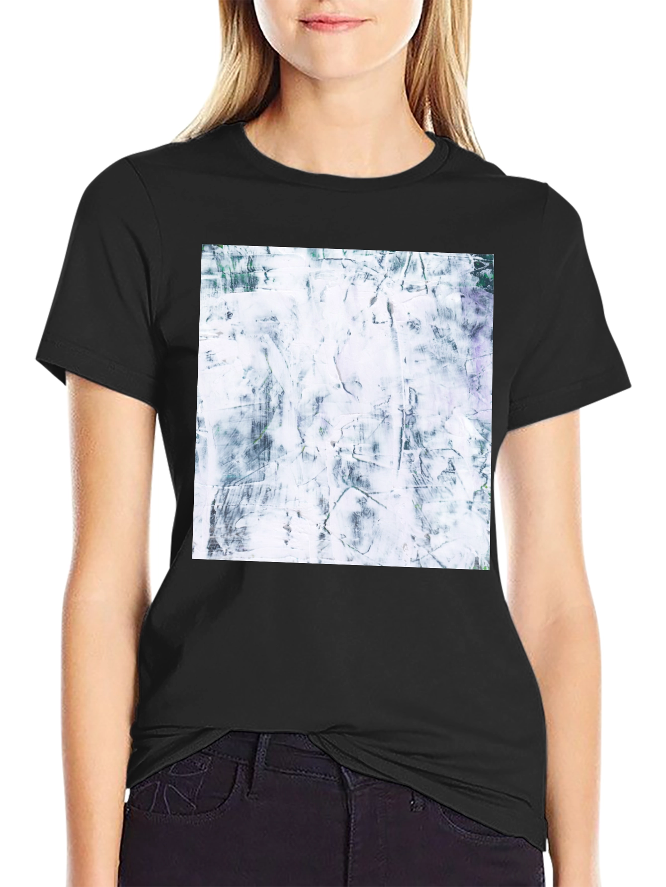 Black Abstract Texture Print Black T-Shirt view 2