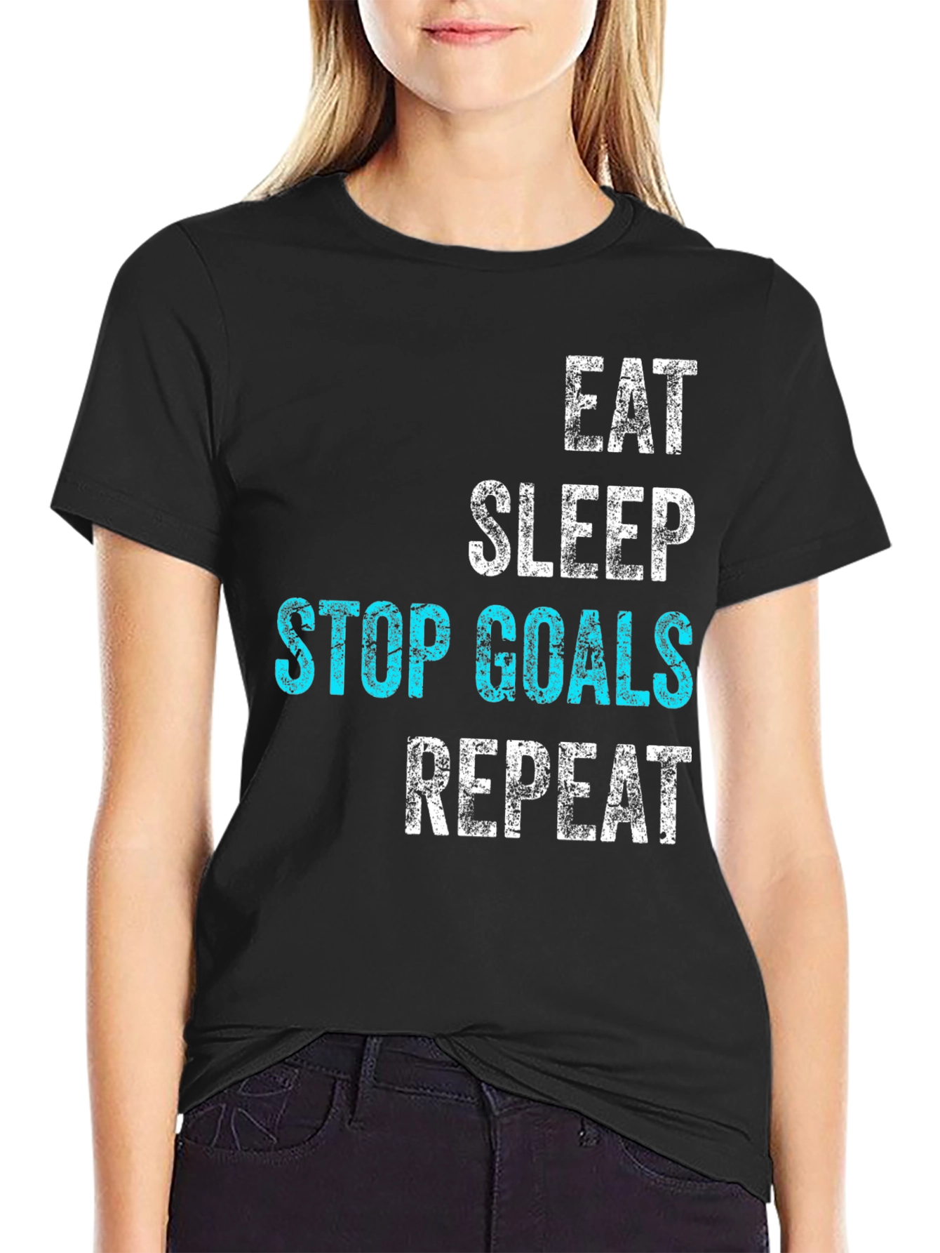 Black Eat Sleep Stop Goals Repeat Graphic Tee view 2