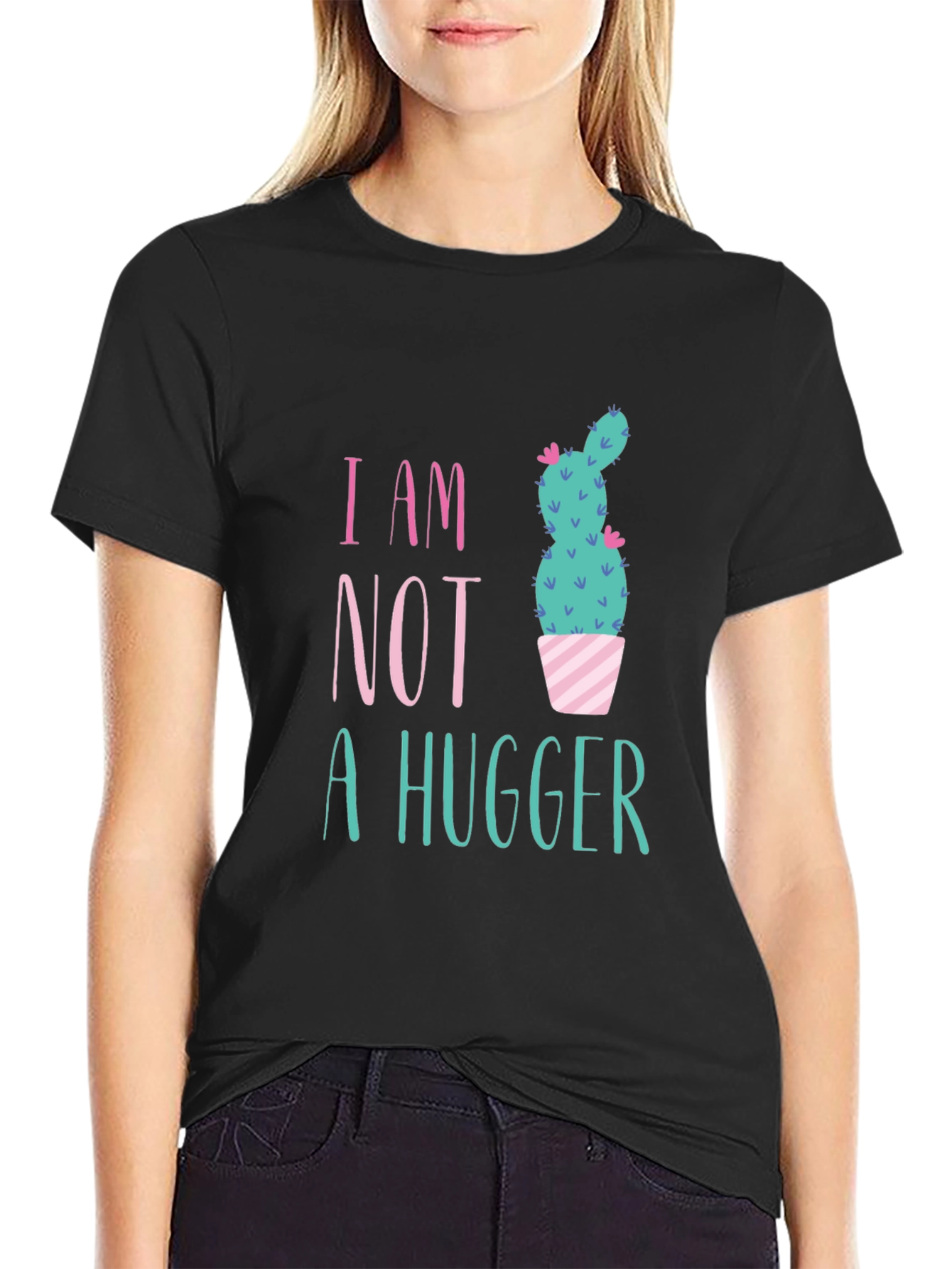 Black I Am Not A Hugger Cactus Graphic Tee view 2