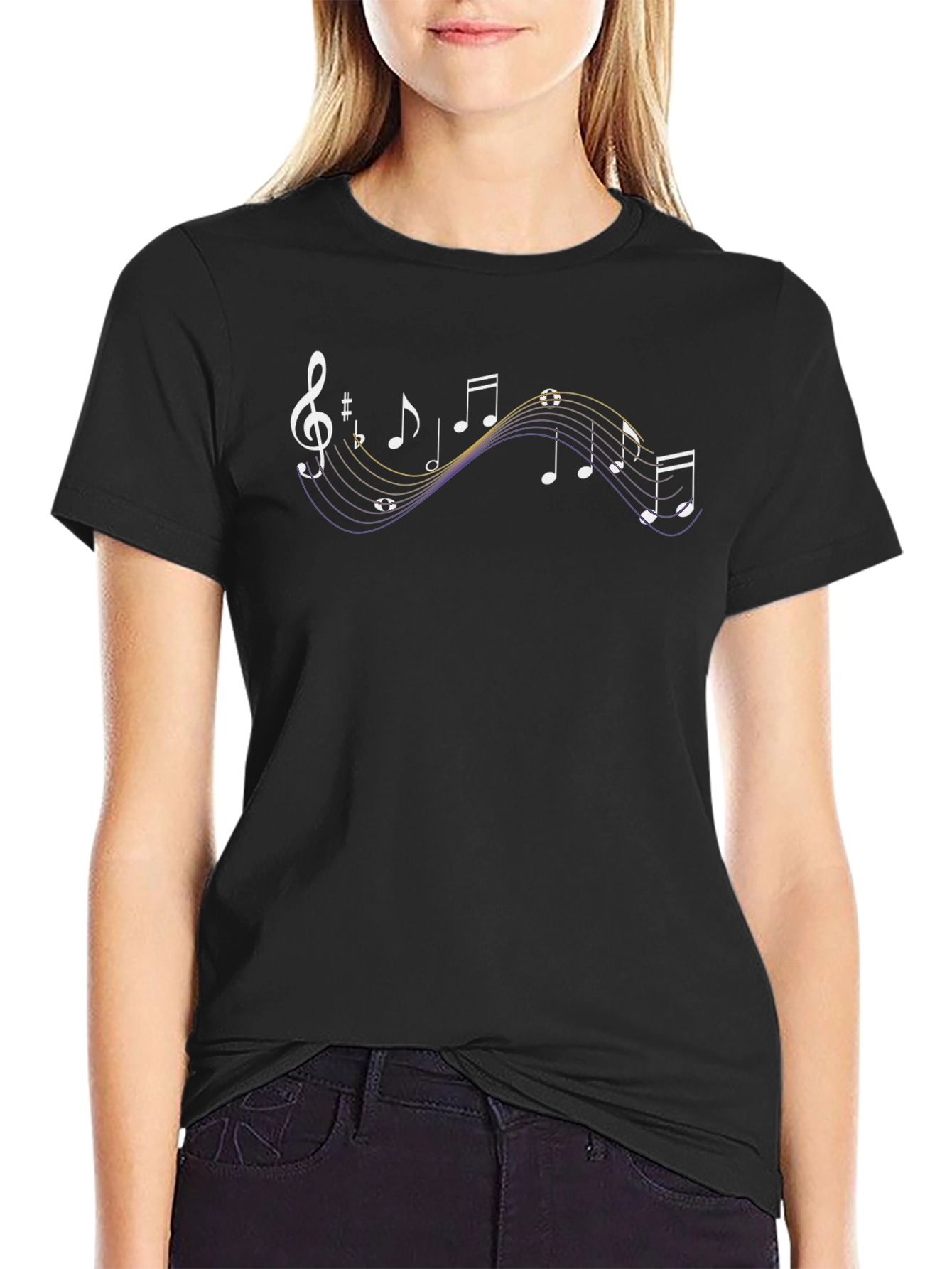 Black Musical Note Graphic Black T-Shirt view 2