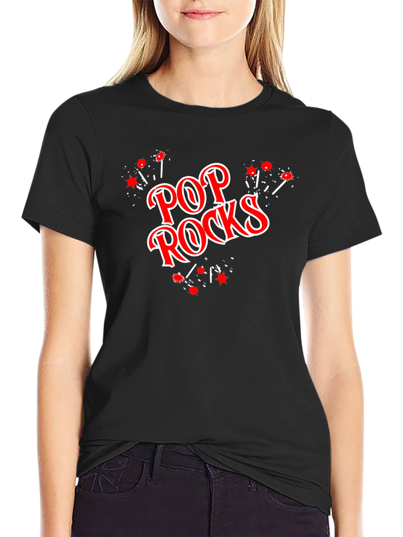 Black Pop Rocks Graphic T-Shirt - Black Cotton Tee view 2
