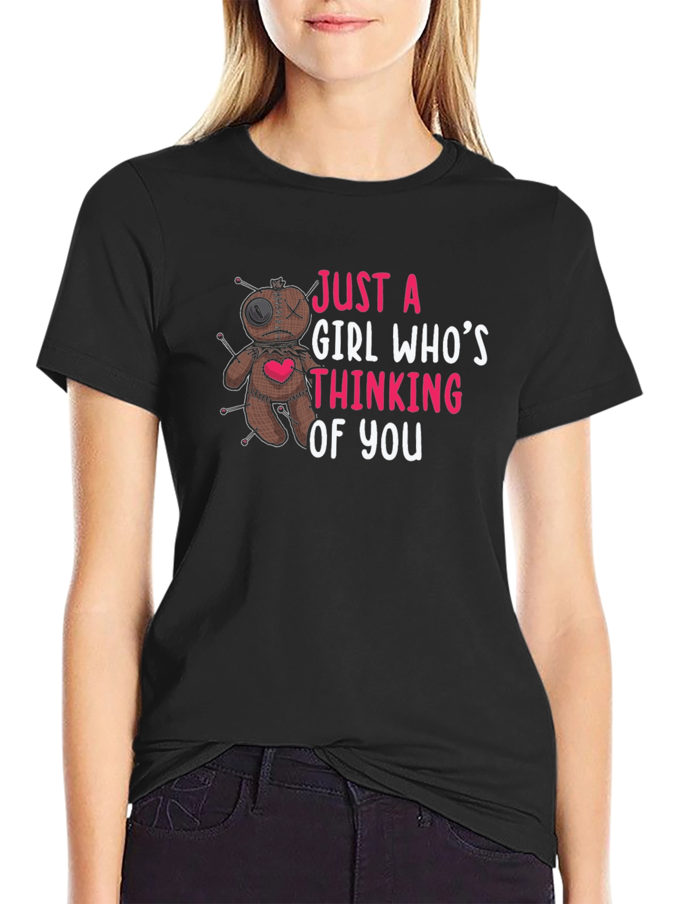 Black Just a Girl Voodoo Doll Graphic T-Shirt view 2