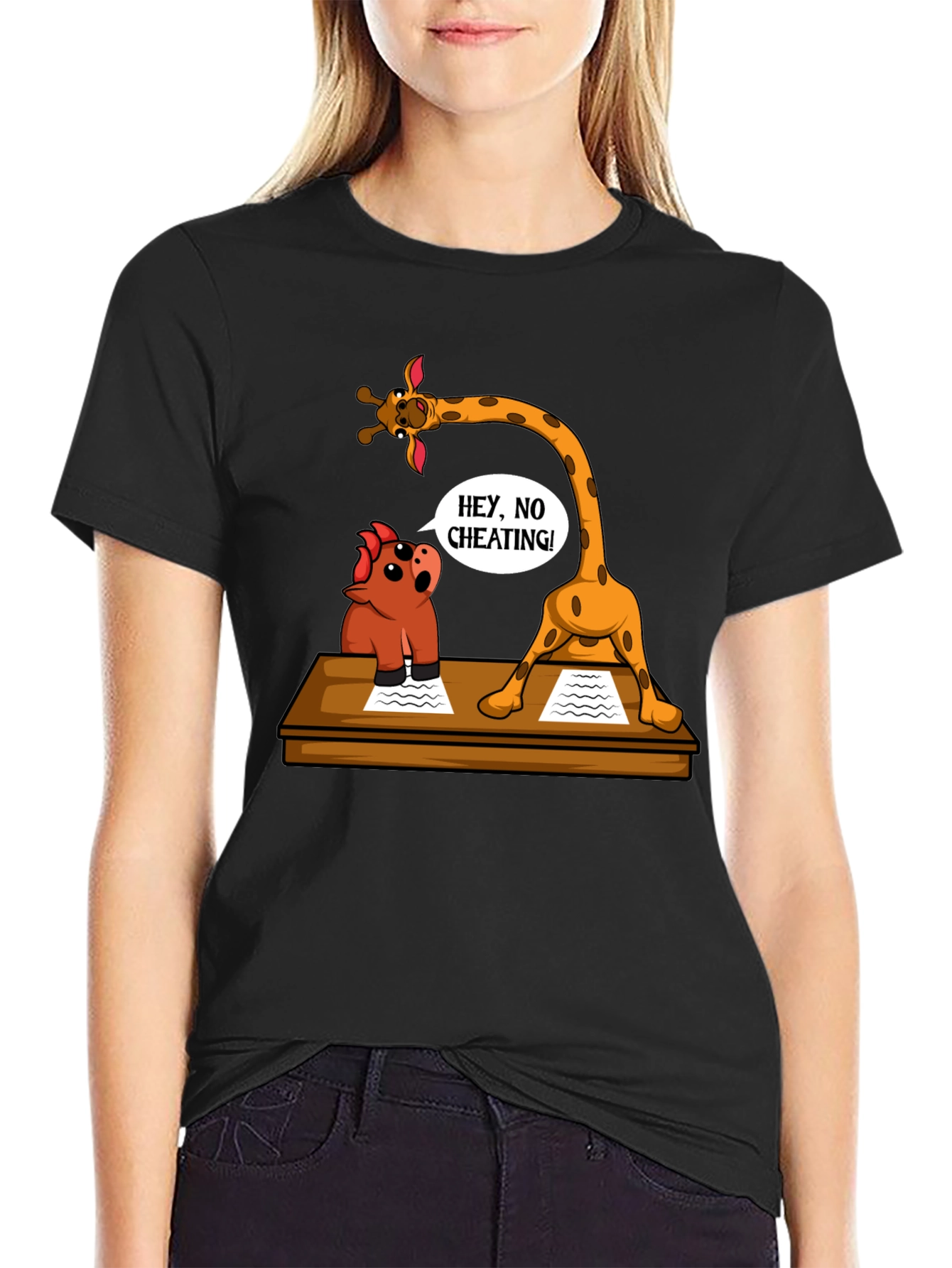 Black Funny Cheating Giraffe T-Shirt view 2