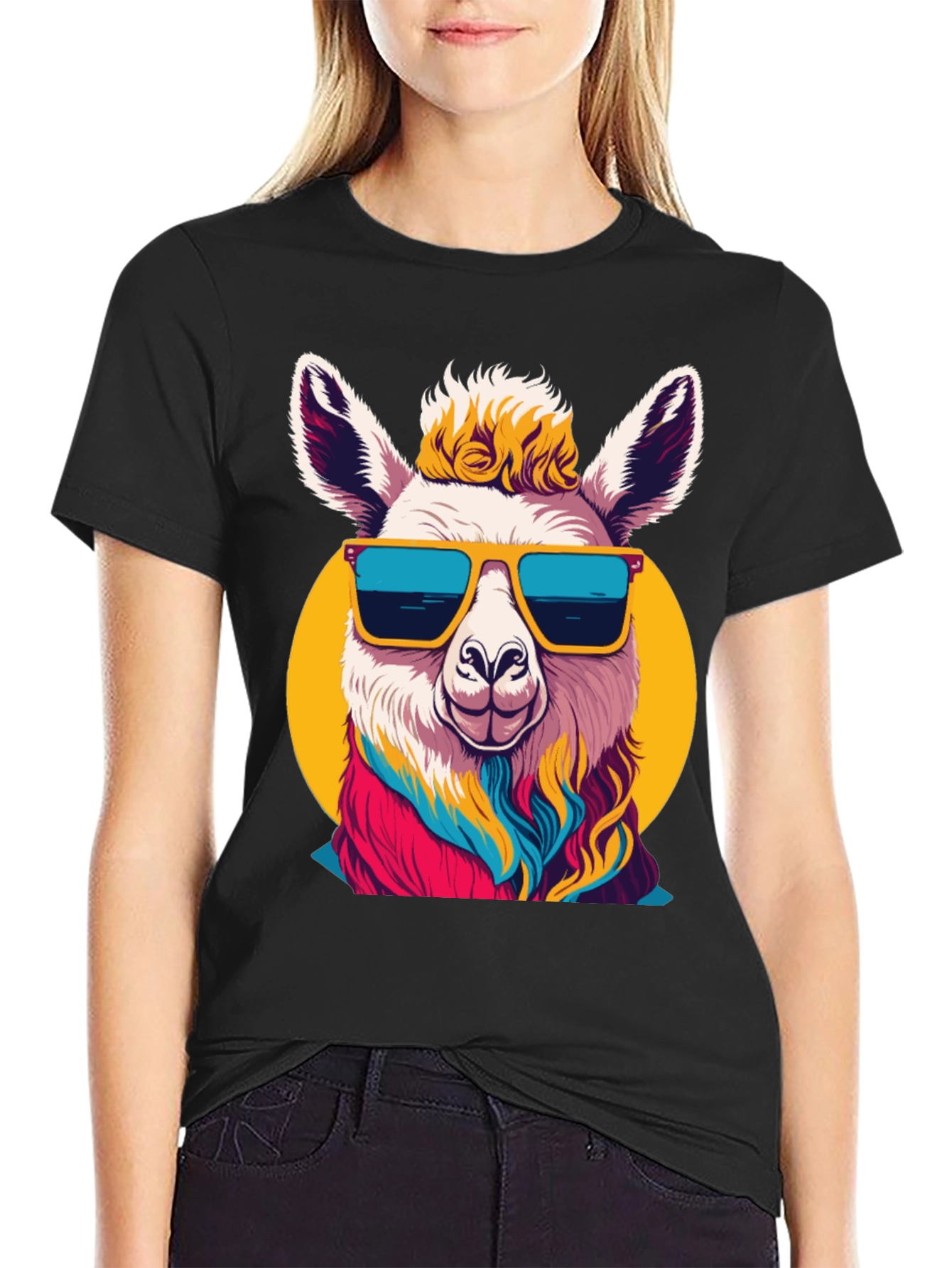 Black Cool Llama Graphic Tee - Black T-Shirt view 2
