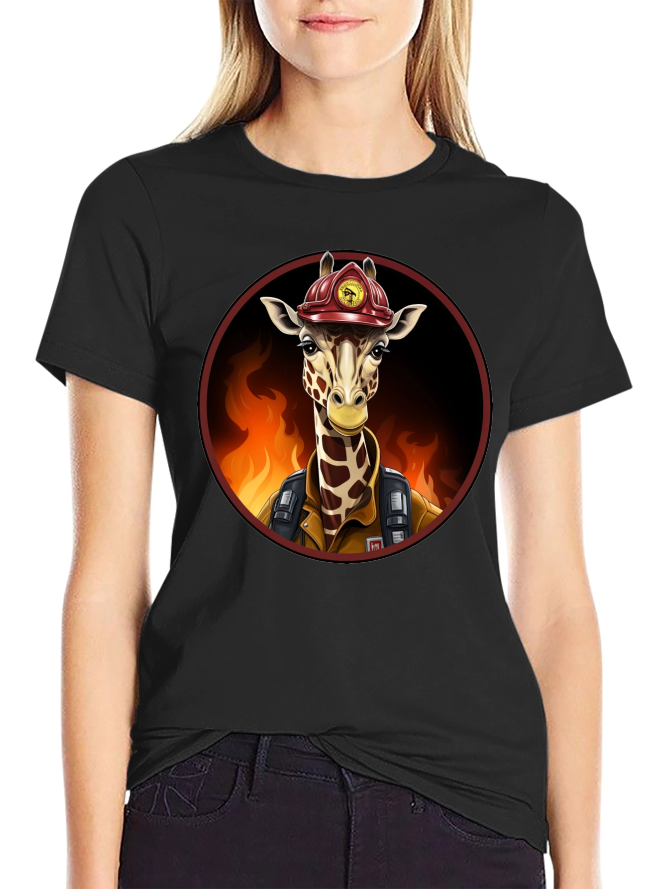Black Giraffe Firefighter Graphic Tee view 2