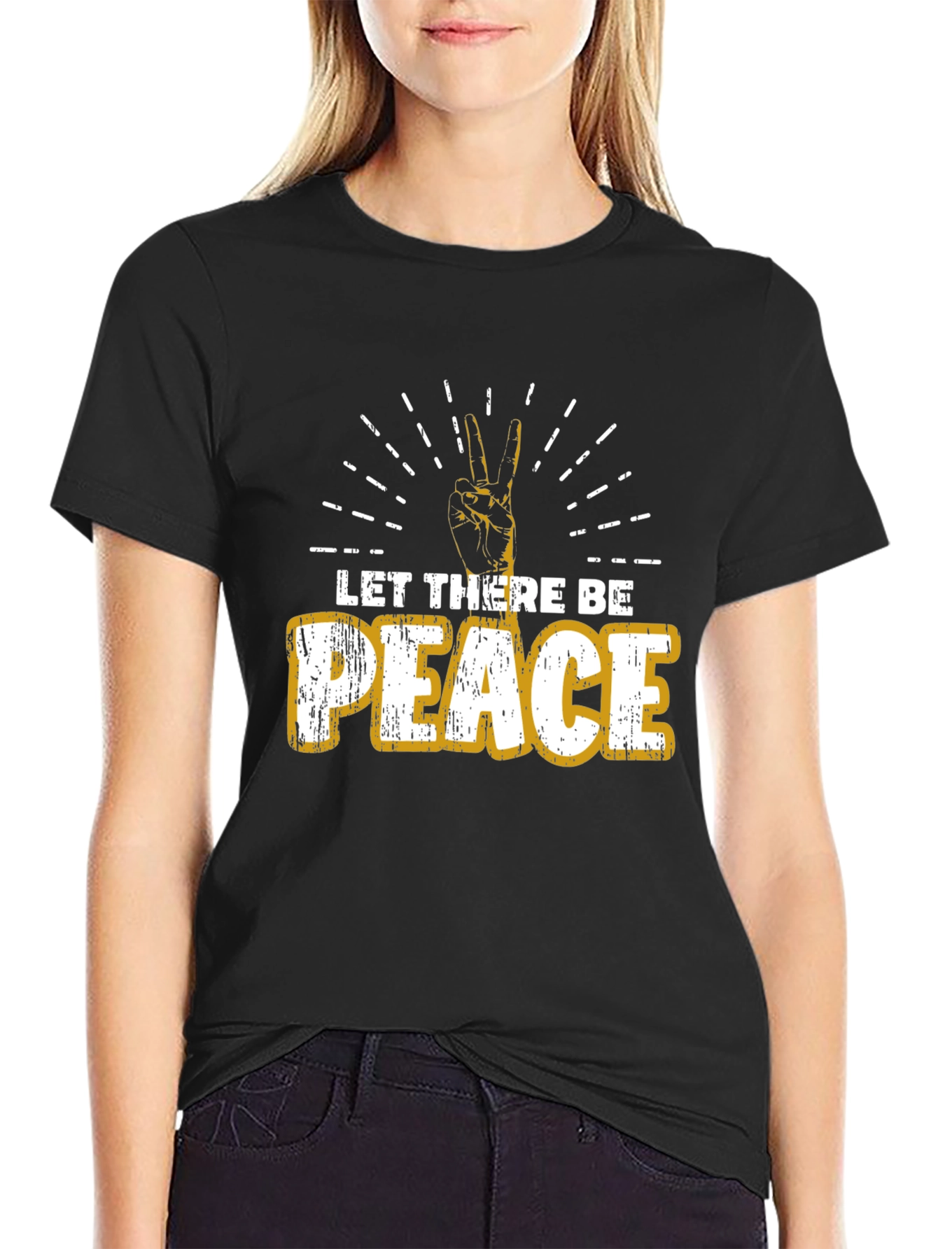 Black Let There Be Peace Graphic Tee - Soft Cotton Blend view 2