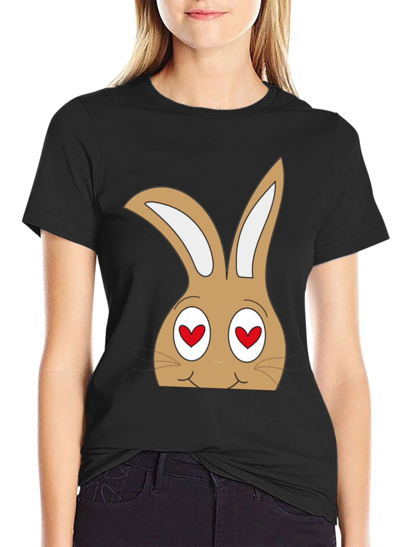 Black Funny Bunny Heart Eyes T-Shirt view 2