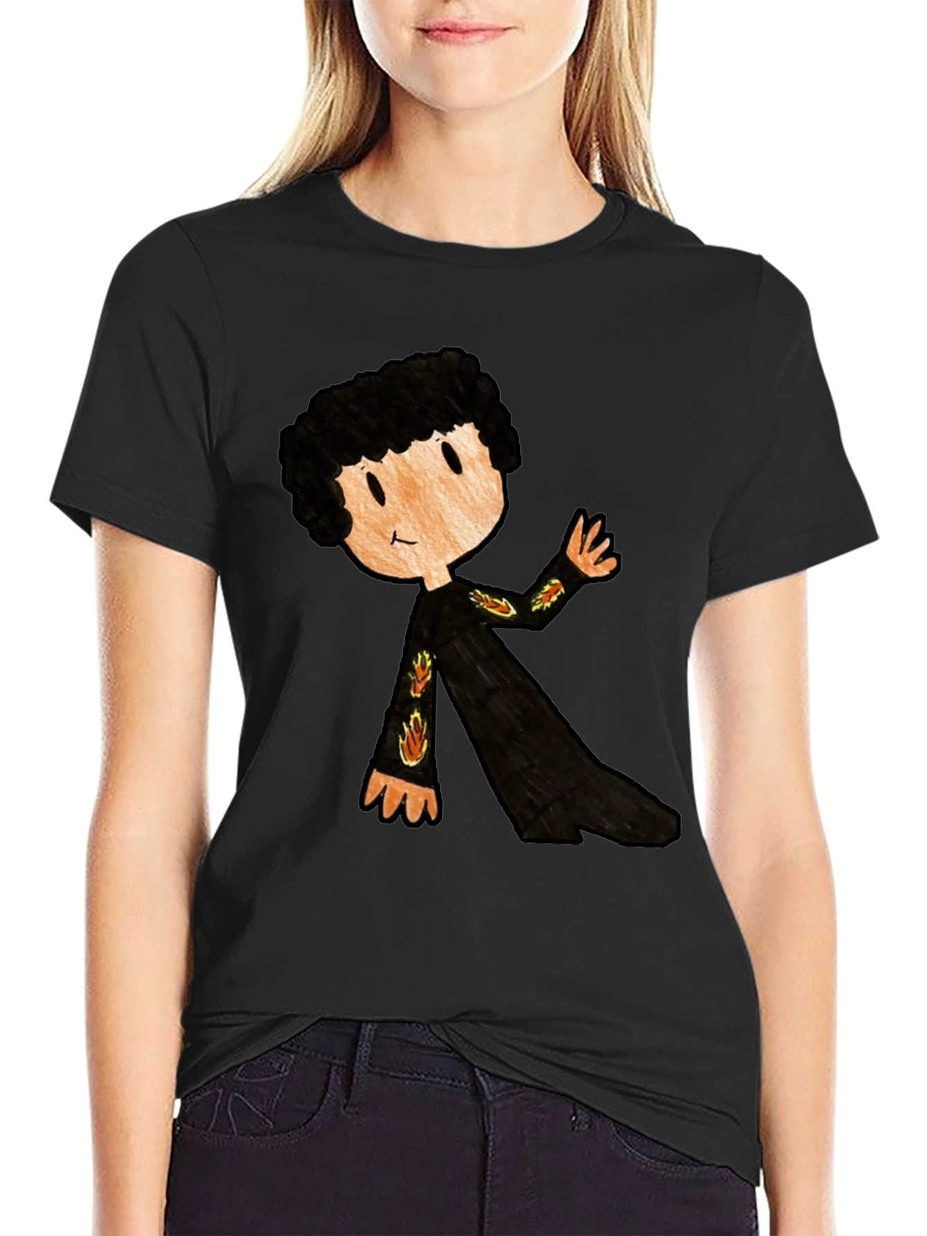 Black Cartoon Character Black T-Shirt view 2