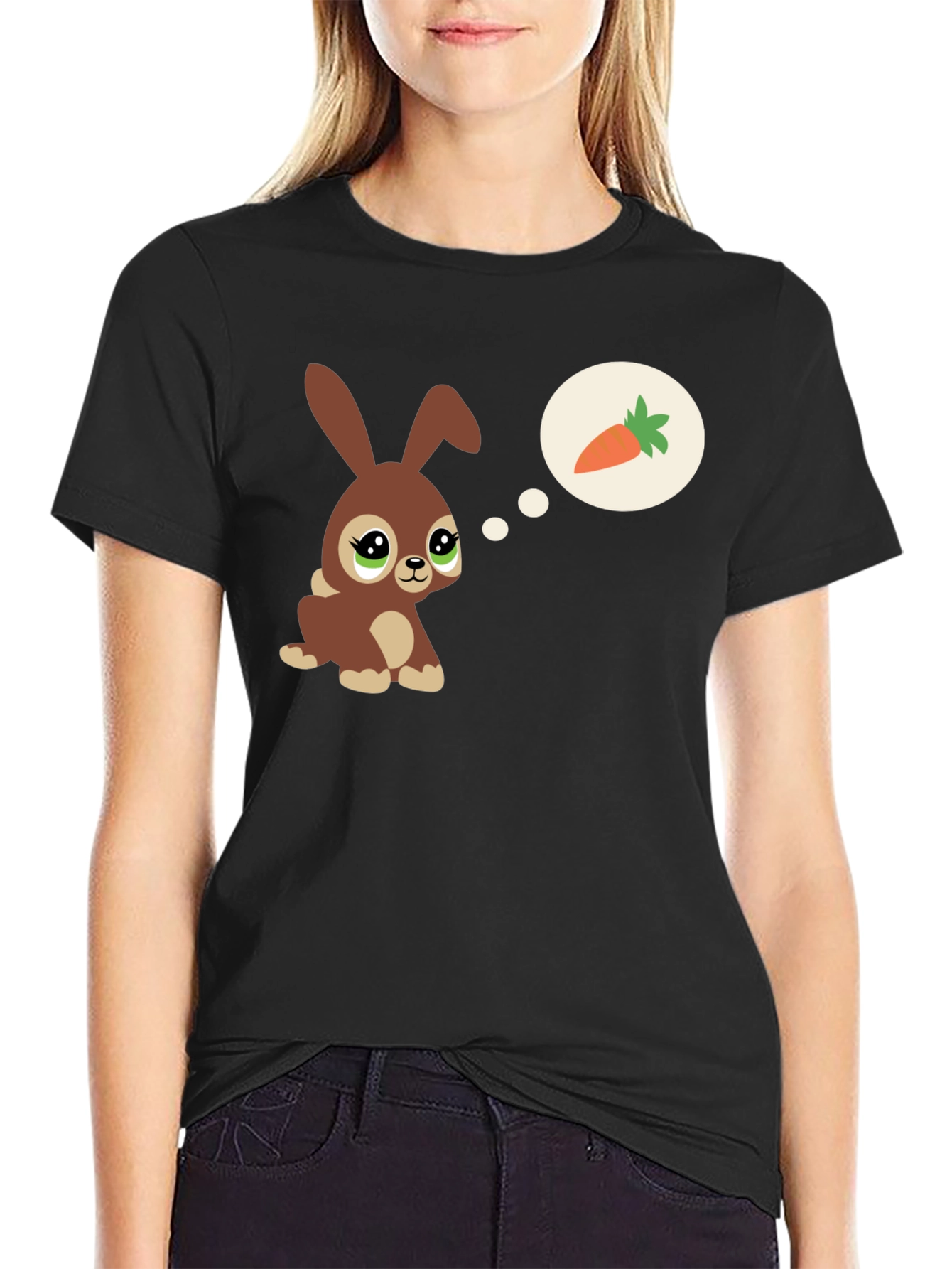 Black Cute Bunny Carrot Dream T-Shirt view 2
