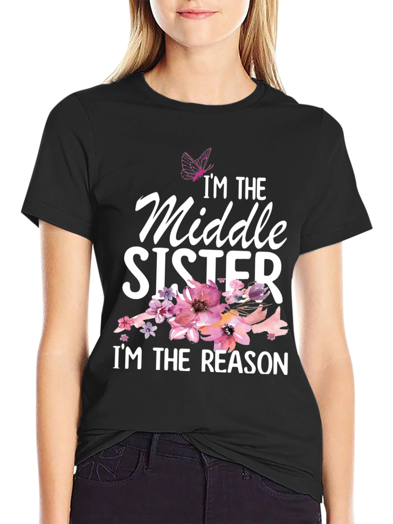 Black I'm the Middle Sister T-Shirt view 2