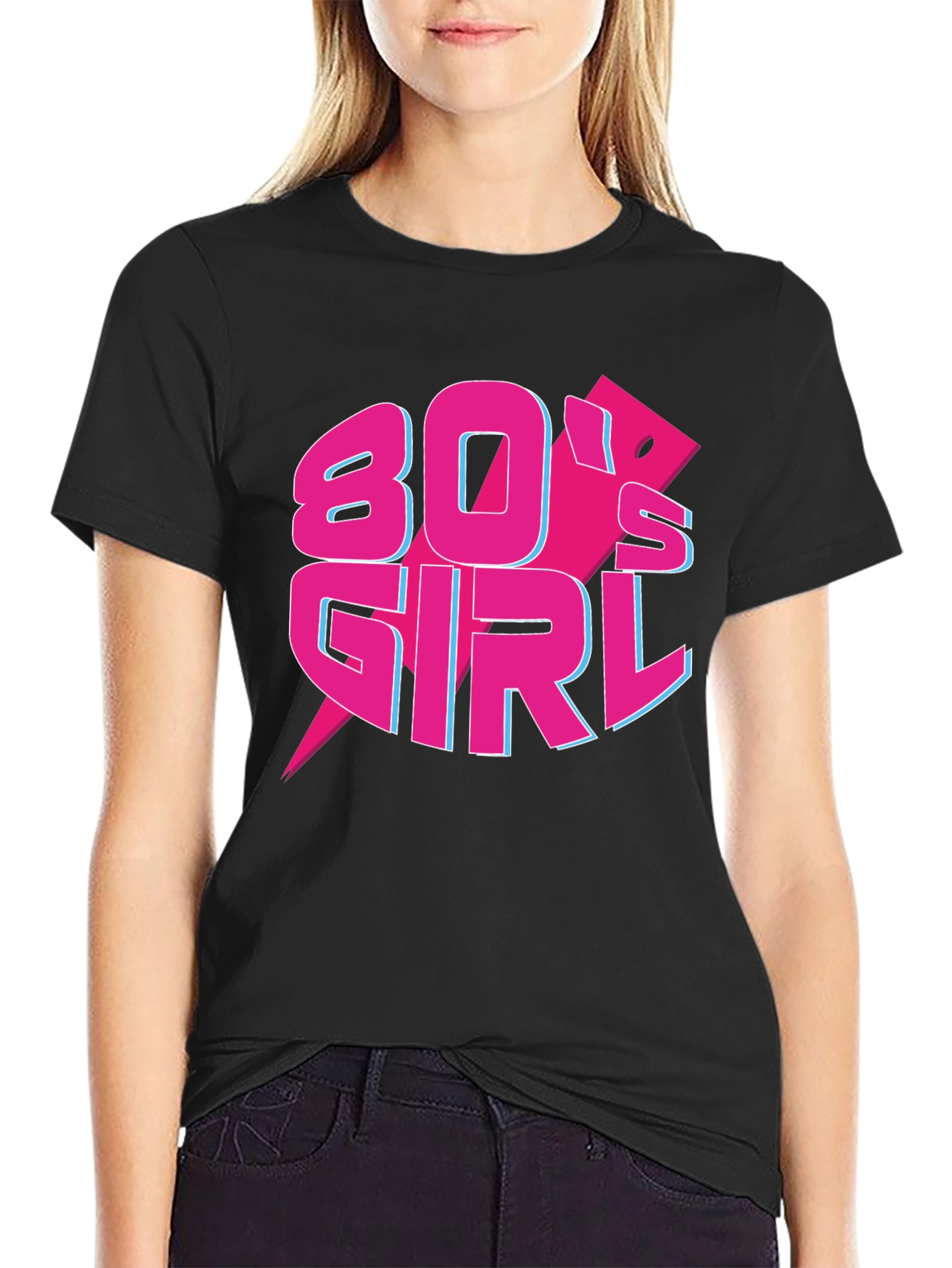 Black 80's Girl Retro T-Shirt view 2