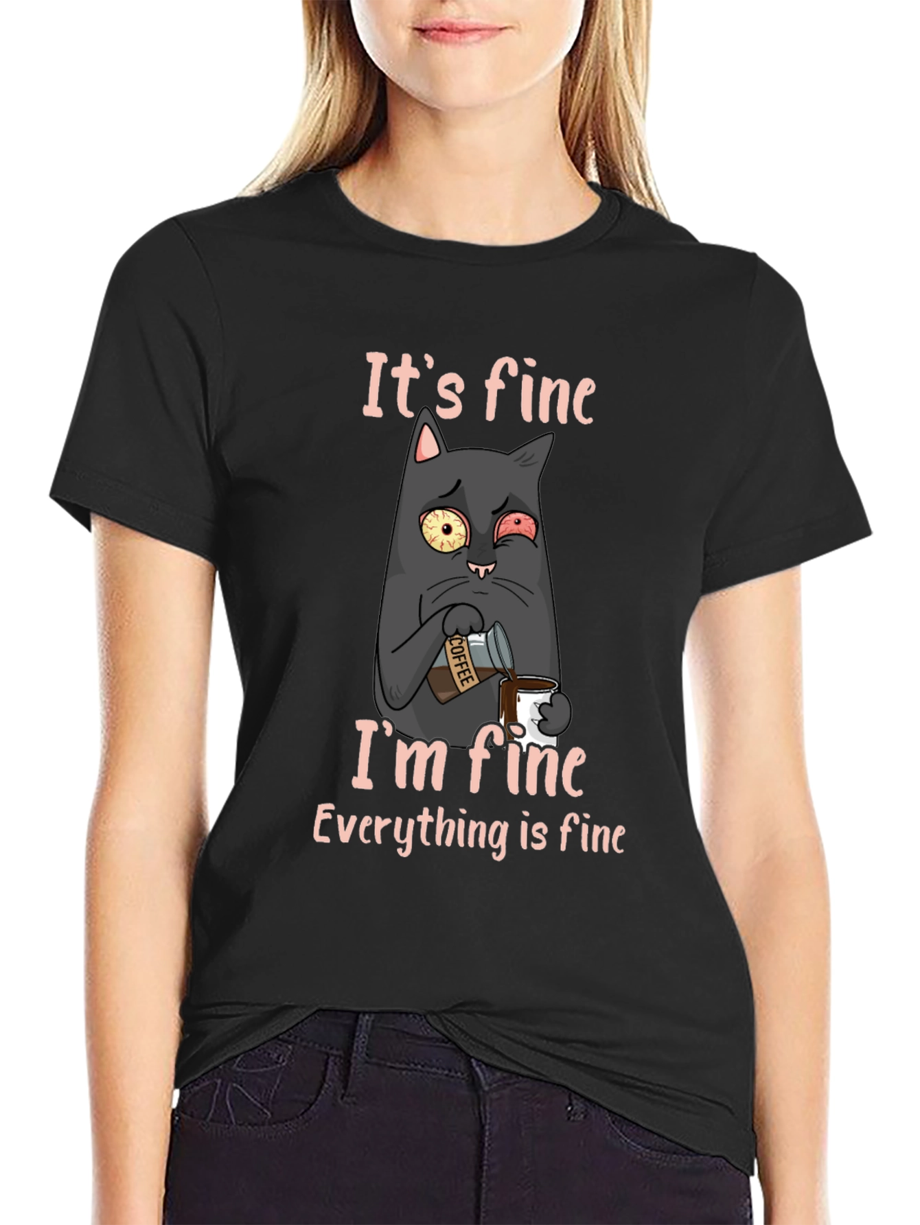 Black It's Fine Cat T-Shirt - Funny Graphic Tee view 2
